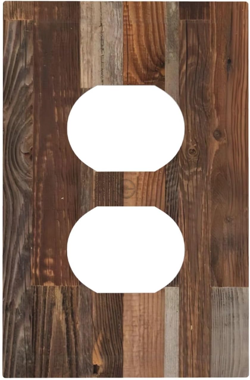 Vintage Brown Wooden Boards Print Wood Grain Outlet Covers 1 Gang Duplex Light Switch Cover Decorative Switch Plates Electrical Receptacle Faceplate Wall Plate for Farmhouse Home Decor