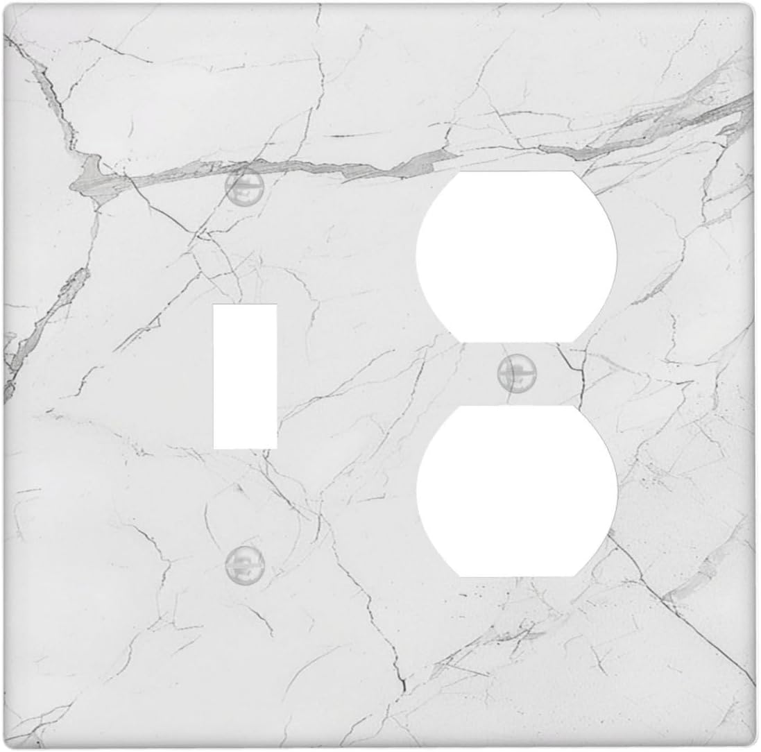 Wallplates White Grey Abstract Modern Marble 1 Toggle 1 Duplex Switch Plate Electrical GFCI Faceplate Decorative Light Switch Covers for Bathroom Kitchen Decor