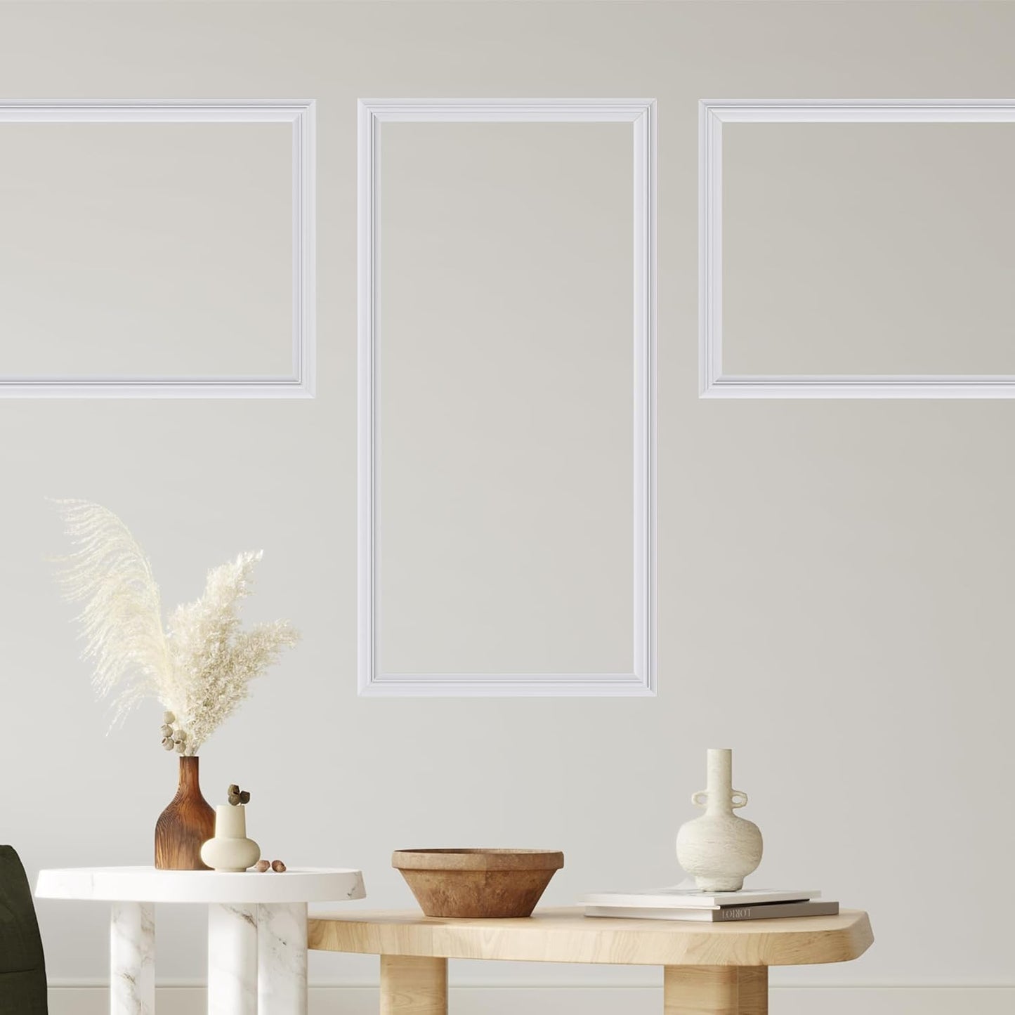 3 PCS Premade Wainscoting Panels Peel and Stick Accent Wall Panels for Interior Wall Decor Easy DIY Build and Batten Chair Rail & Picture Frame Door Decor (12 x 24 in)