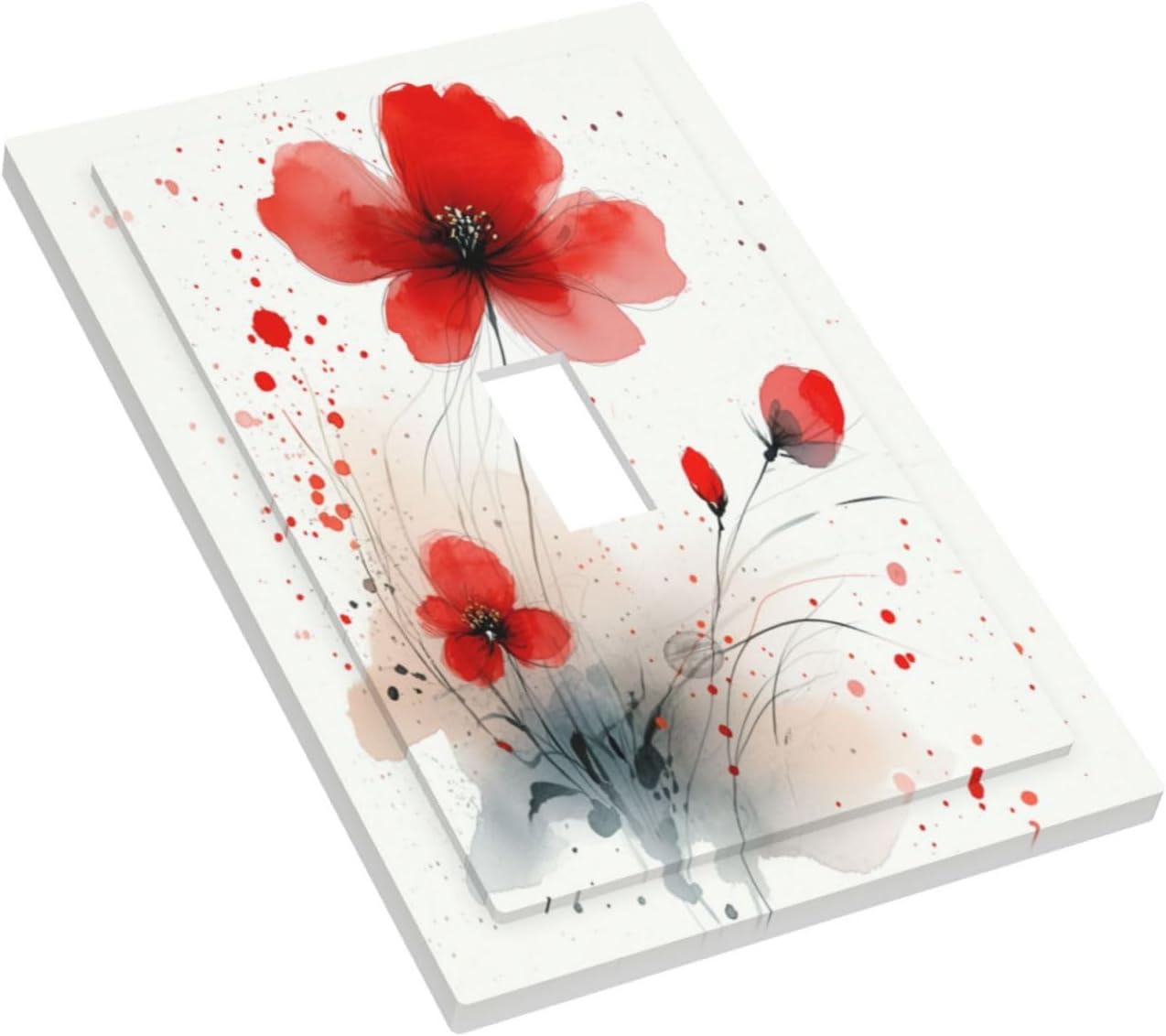 Vintage Watercolor Red Flowers Floral Decorative Light Switch Cover 1 Gang Single Toggle Decorator Outlet Wall Plate Device Electrical Faceplate Switchplates for Bedroom Bathroom Decor