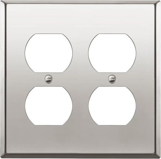 ENERLITES Double Duplex Receptacle Metal Wall Plate, Stainless Steel Outlet Cover, Corrosion Resistant, Size 2-Gang 4.50" x 4.57", Stainless Steel 201, 7722-PC, Polished Chrome, Silver