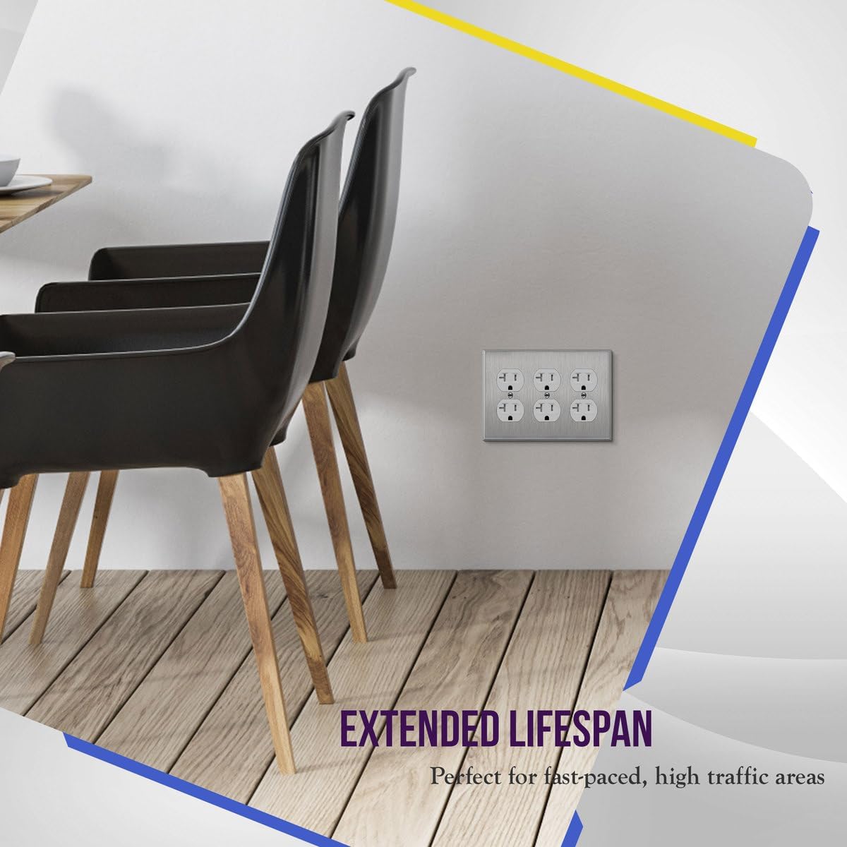 ENERLITES Duplex Receptacle Metal Wall Plate, Stainless Steel Switch Outlet Cover, Corrosion Resistant, Size 3-Gang 4.50" x 6.38", UL Listed, 7723, 430 Stainless Steel, Silver
