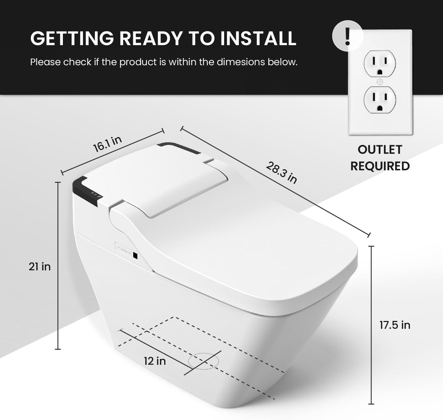 VOVO STYLEMENT TCB-090S Smart Bidet Toilet for bathrooms, Elongated One Piece Toilet, 1.12 GPF, Auto Dual Flush, ADA Chair Height, Heated Seat, Made in Korea