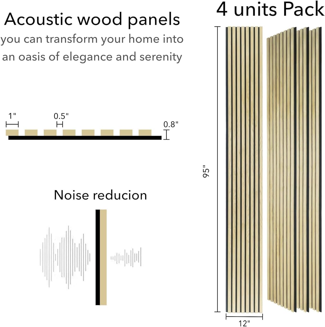 Wood Panels for Wall - Oak Acoustic Wall Panels - 4PK Wall Wood Panels - 94.49” x 12 - Soundproof Wall Panels for Decor - Acoustic Slat Wood Wall Panels for Interior Decoration of Walls (Oak) (Oak)