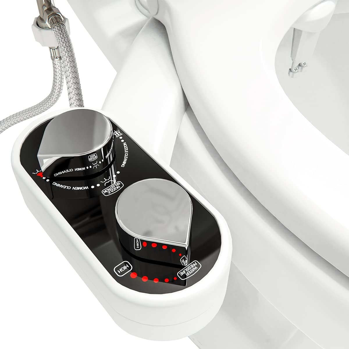 CLEAR REAR Bidet Attachment for Toilet Seat - Non-Electric, Self-Cleaning Dual Nozzle, Adjustable Water Pressure, Rear & Feminine Wash Hygienic Bathroom Upgrades - Fits Elongated Toilets (2 Pack)