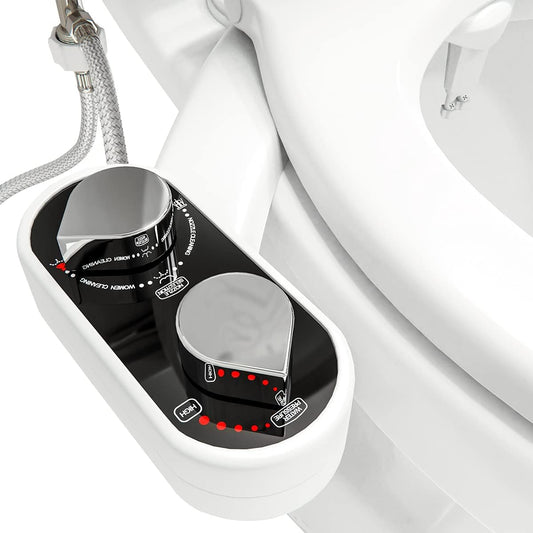 CLEAR REAR Bidet Attachment for Toilet Seat - Non-Electric, Self-Cleaning Dual Nozzle, Adjustable Water Pressure, Rear & Feminine Wash Hygienic Bathroom Upgrades - Fits Elongated Toilets (2 Pack)