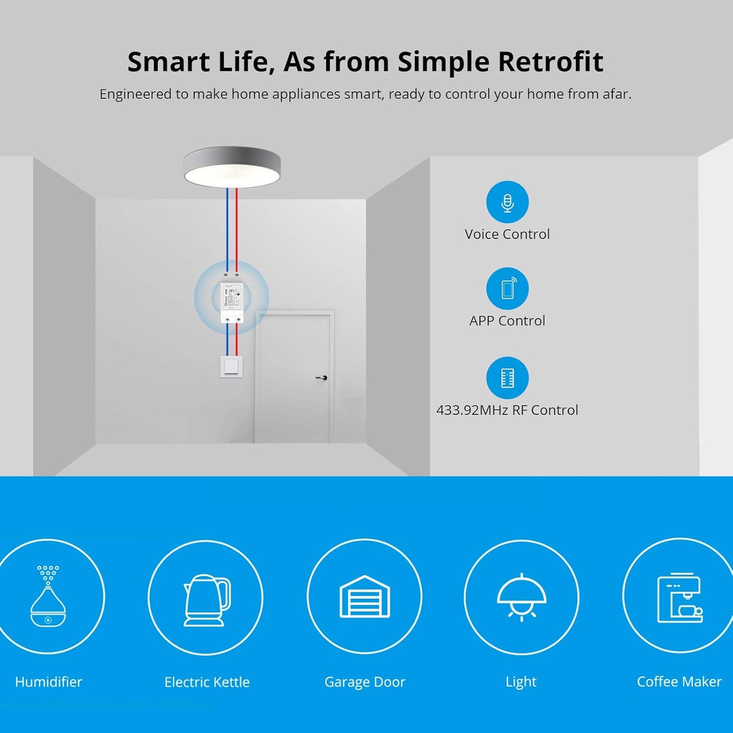 SONOFF Basic R2 10A Smart WiFi Wireless Light Switch, DIY Module for Smart Home Automation Solution,Works with Amazon Alexa & Google Home,IFTTT,4-Pack