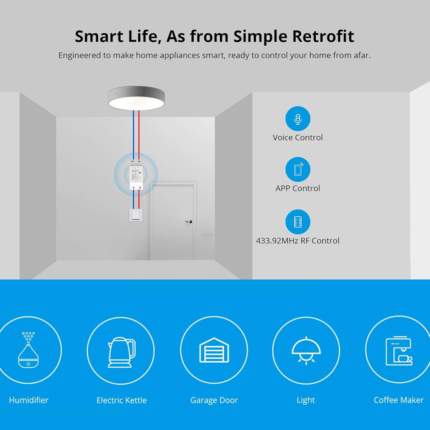 SONOFF Basic R2 10A Smart WiFi Wireless Light Switch, DIY Module for Smart Home Automation Solution,Works with Amazon Alexa & Google Home,IFTTT,2 Pack