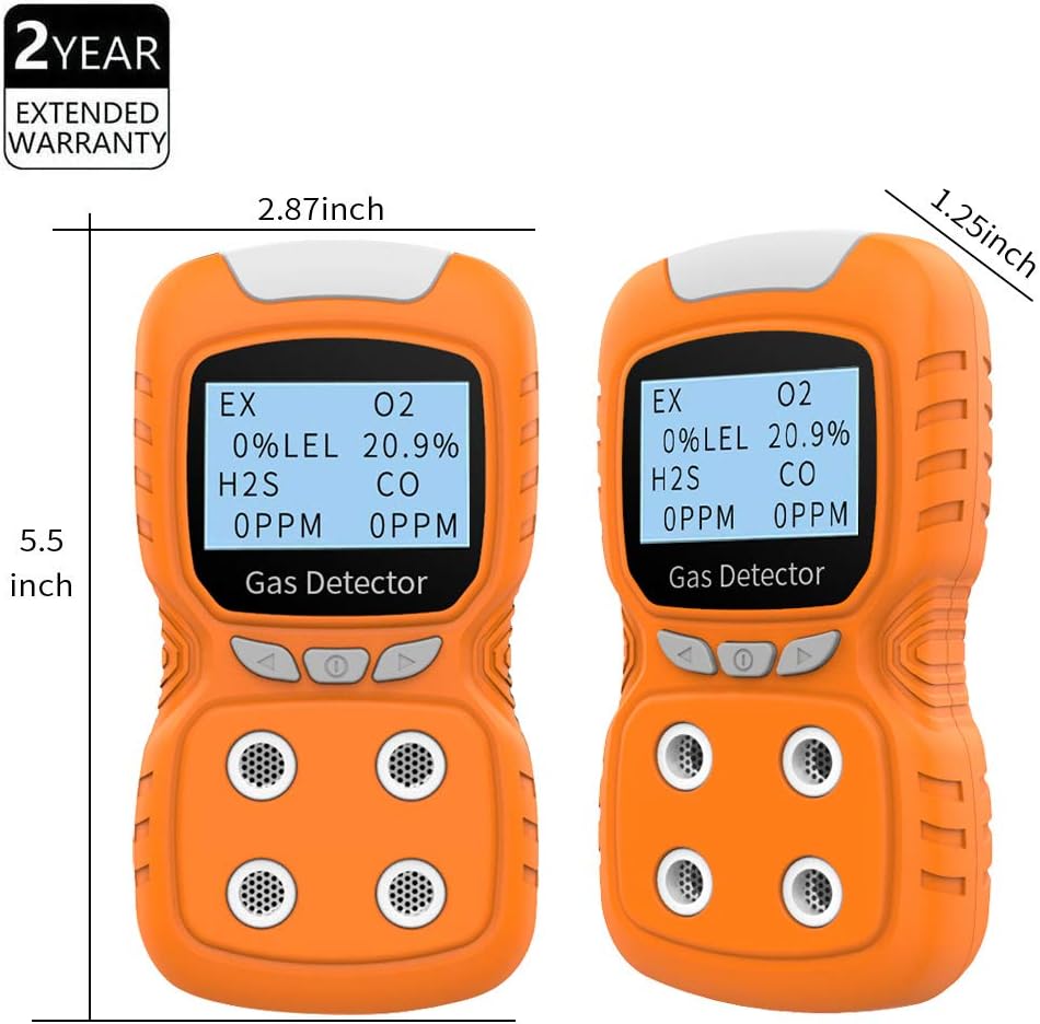 Portable Gas Detector, Gas Clip 4 Gas Monitor Meter Tester Analyzer, Rechargeable LCD Display Sound Light Shock Air Quality Tester, 2 Year Detector…