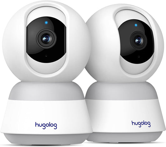 Hugolog 4K 8MP Indoor Pan/Tilt Security Camera with Auto-Focus(2pcs),Ideal for Baby Monitor/Pet Camera/Home Security,Starlight Color Night Vision,Human/Pet AI,Noise Reduction,US Cloud,Works with Alexa
