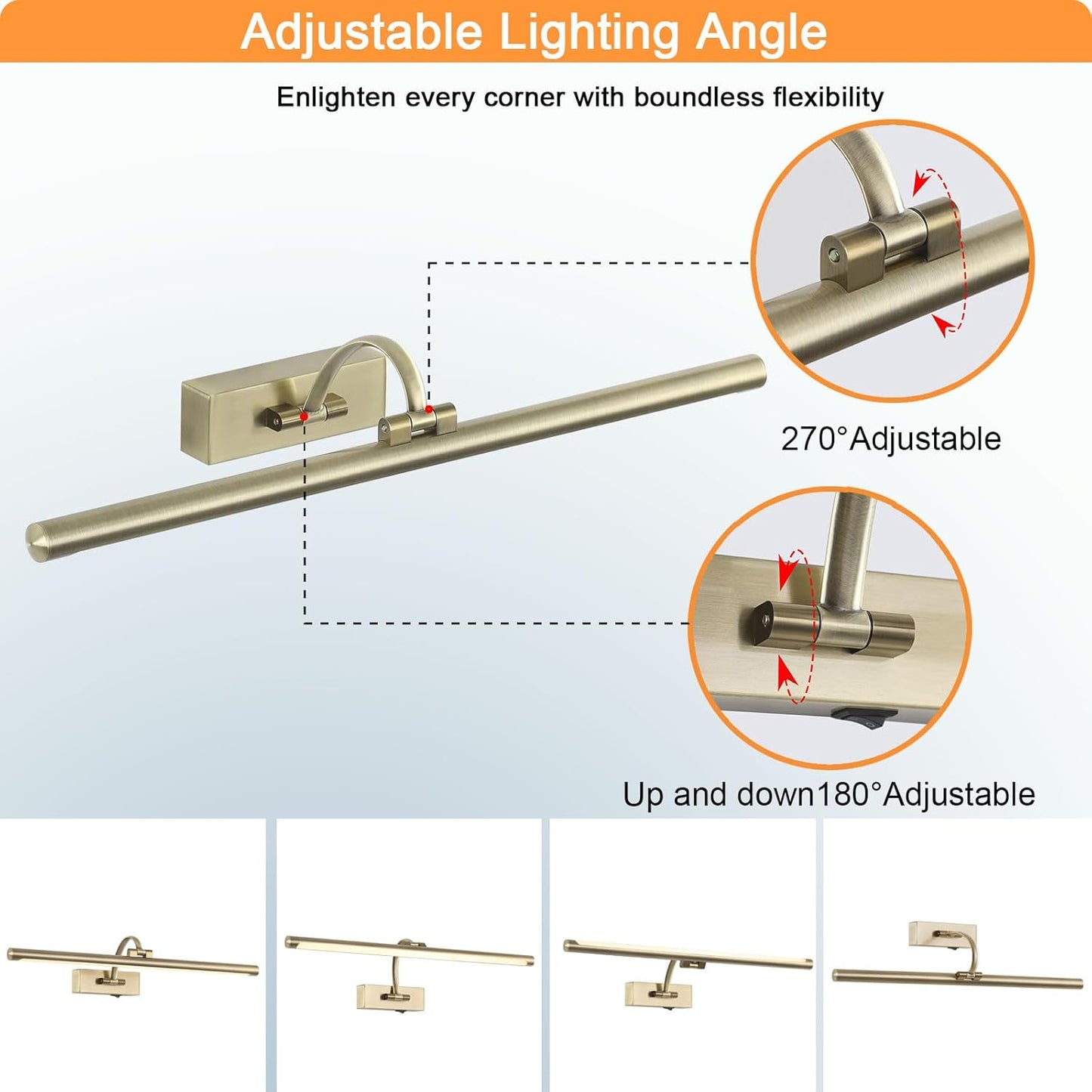 Antique Bronze Picture Light, 23.6 Inch Remote Control Painting Lights for Wall Cordless, 3CCT Dimmable Wall Lights for Pictures, Rechargeable Art Light for Pictures On Wall with Timer