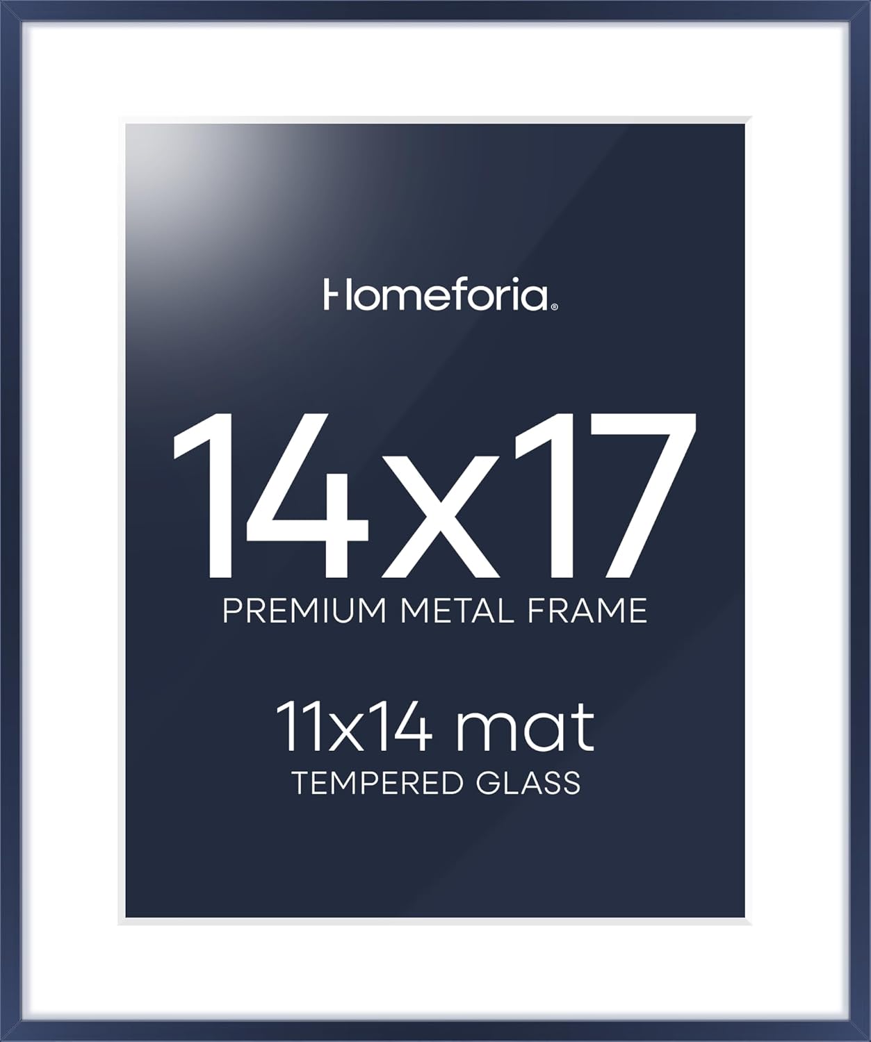 Homeforia 14x17 Picture Frame Navy Blue, High End Metal 14x17 Poster Frames with Mat 11x14 inch Photo, 14 x 17 Navy Blue Frame Matted to 11 by 14 Print, 17x14 Frame, Tempered Glass, Wall Kit, Set of 1