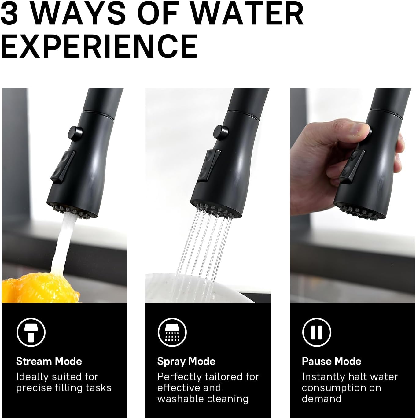 WEWE Black Kitchen Faucet, Kitchen Faucets with Pull Down Sprayer Commercial Stainless Steel Single Handle Single Hole Kitchen Sink Faucet for Farmhouse Camper Laundry Rv Bar
