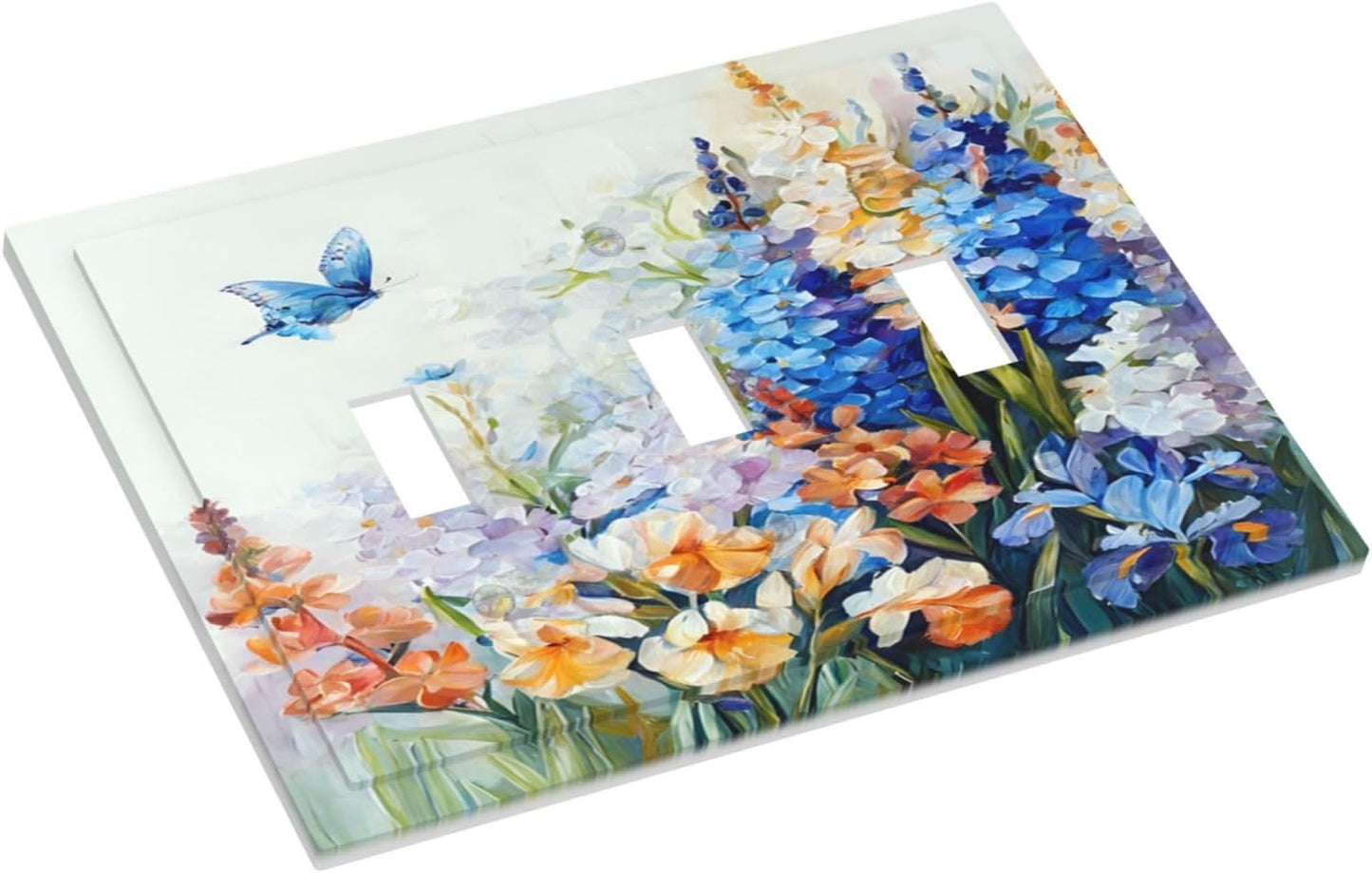 Decorative Light Switch Plate Covers Rustic Colorful Floral Garden Flowers 3 Gang Light Switch Cover Plate Triple Toggle Wall Plate Outlet Covers Faceplate for Country Bedroom Home Decor