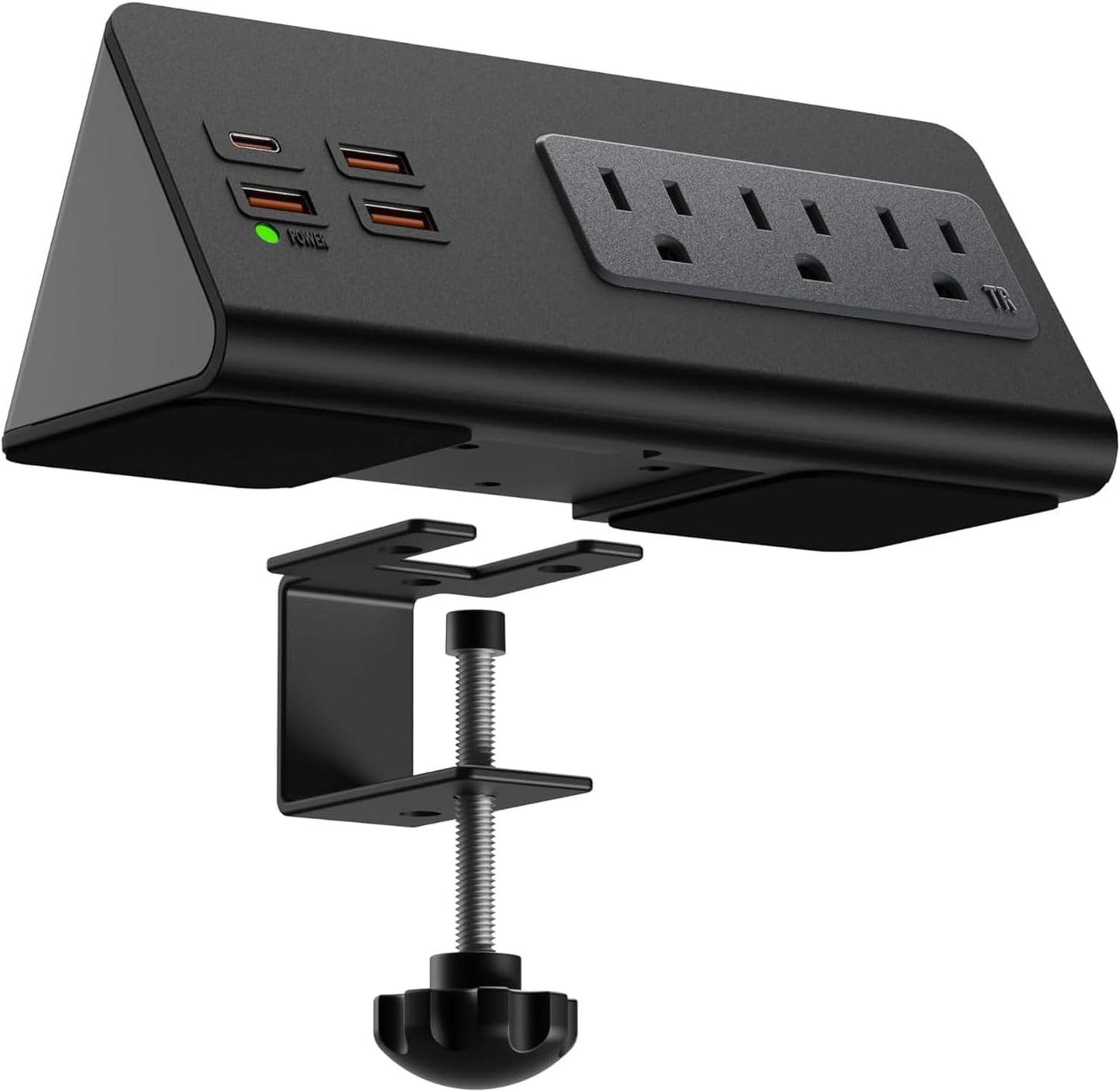 Power charge station edge clamp mount with USB-C portsTabletop Surge Protector Desk Clamp Power Sockets with 3 AC Outlets and 4 Fast Charging USB Ports for Home Office Hotel and Dormitory (Black-2pcs)