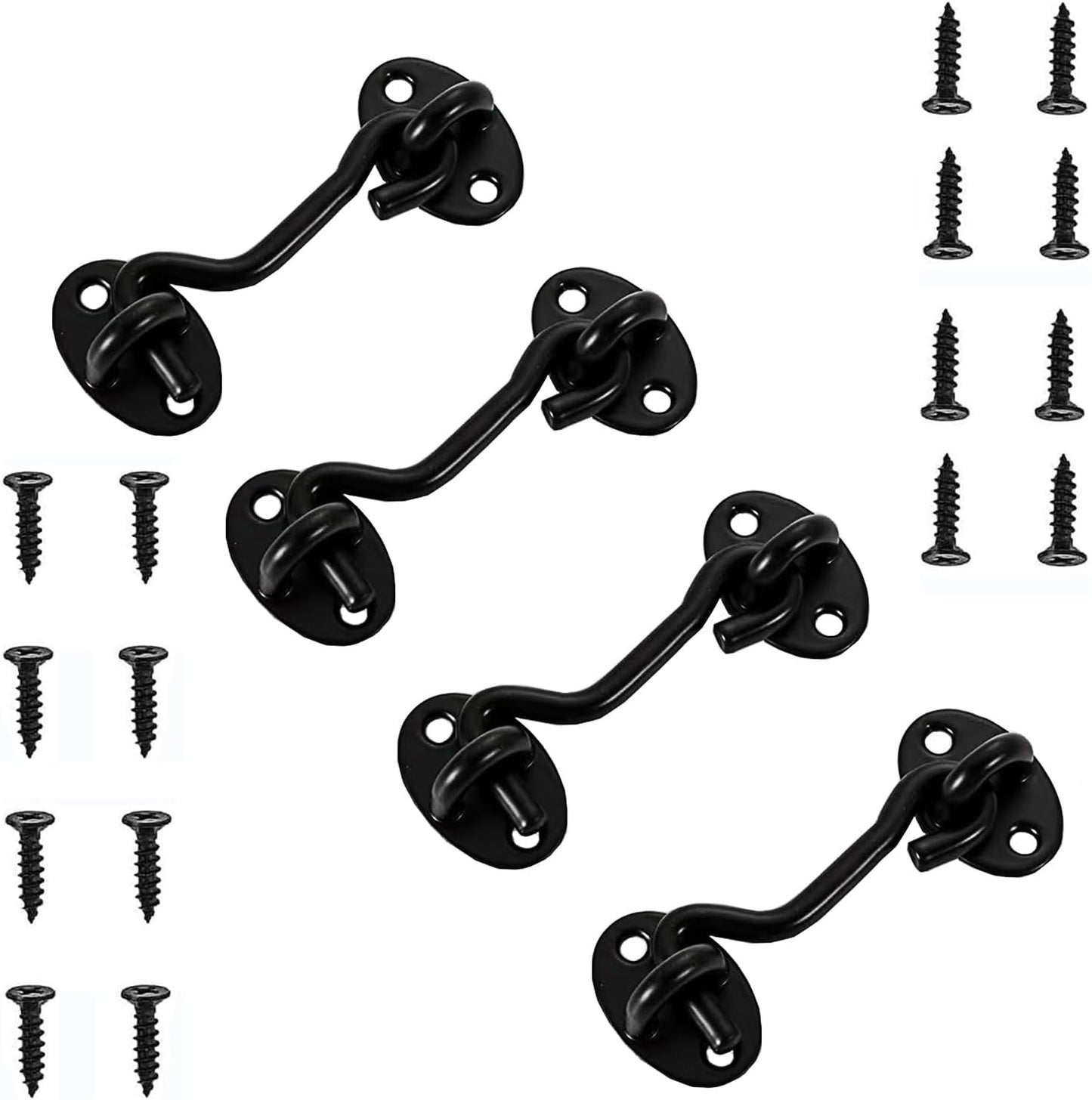 4 Pack Barn Door Latch Door Lock Hardware, Sliding Door Lock Eye Hook Latch with Screws, Rust-Resistant Metal Gate Latch, Privacy Hooks Latch for Inside Door