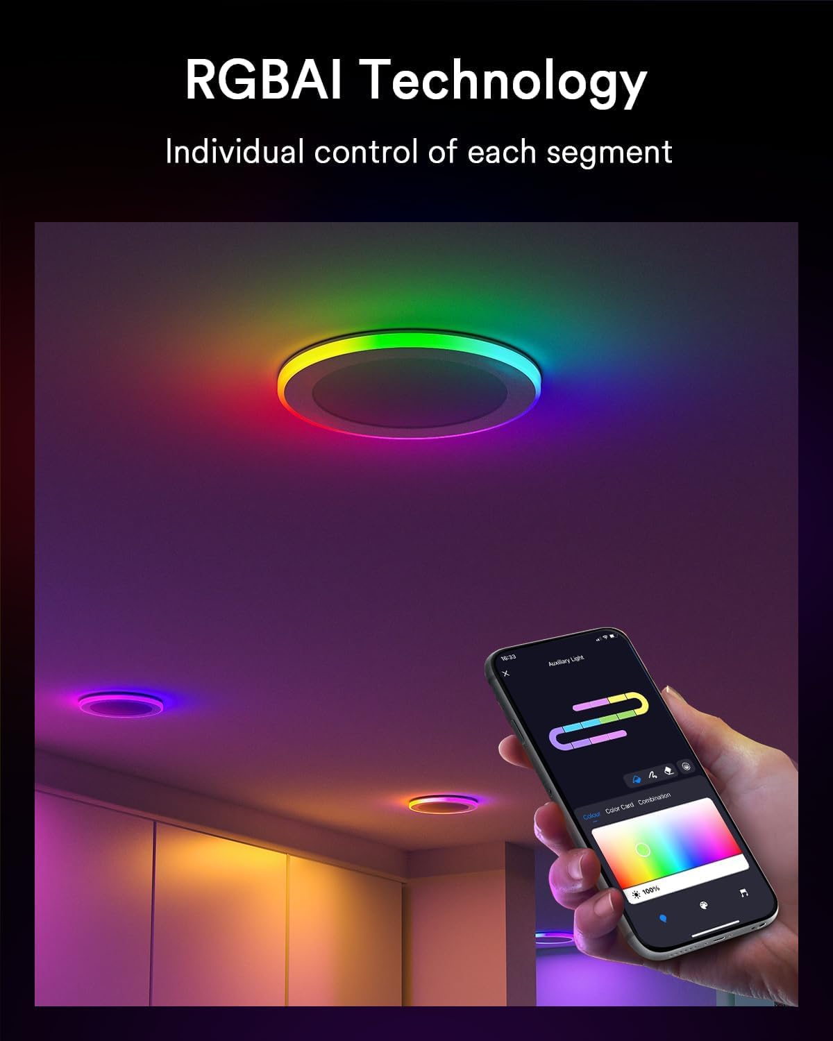 Lumary RGBAI Smart Recessed Lighting 6 Inch with Gradient Accent and Night Ring, 12W 1000LM Wi-Fi LED Recessed Lights, LED Downlight Compatible with Alexa/Google Assistant/Siri, 4PCS