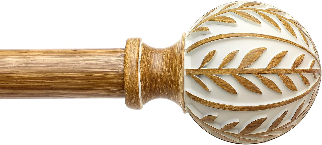 Boho Wood Curtain Rods for Windows 72 to 144 inch,1" Adjustable Heavy Duty Window Curtain Rod with Imitation Wood Grain Finials,Rustic Decorative Drapery Rods Set,Size:36-150'',Maple Wood