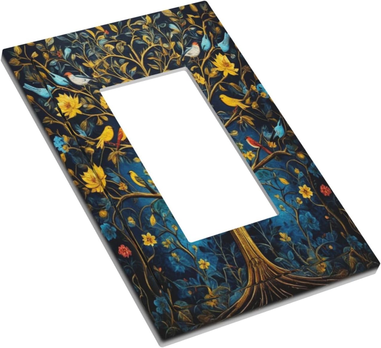 Gold Tree With Birds Flowers on Branches Single Decora Outlet Wall Plate 1 Gang Rocker Decorative Switchplate Faceplate GFCI Light Switch Covers for Home Living Decor