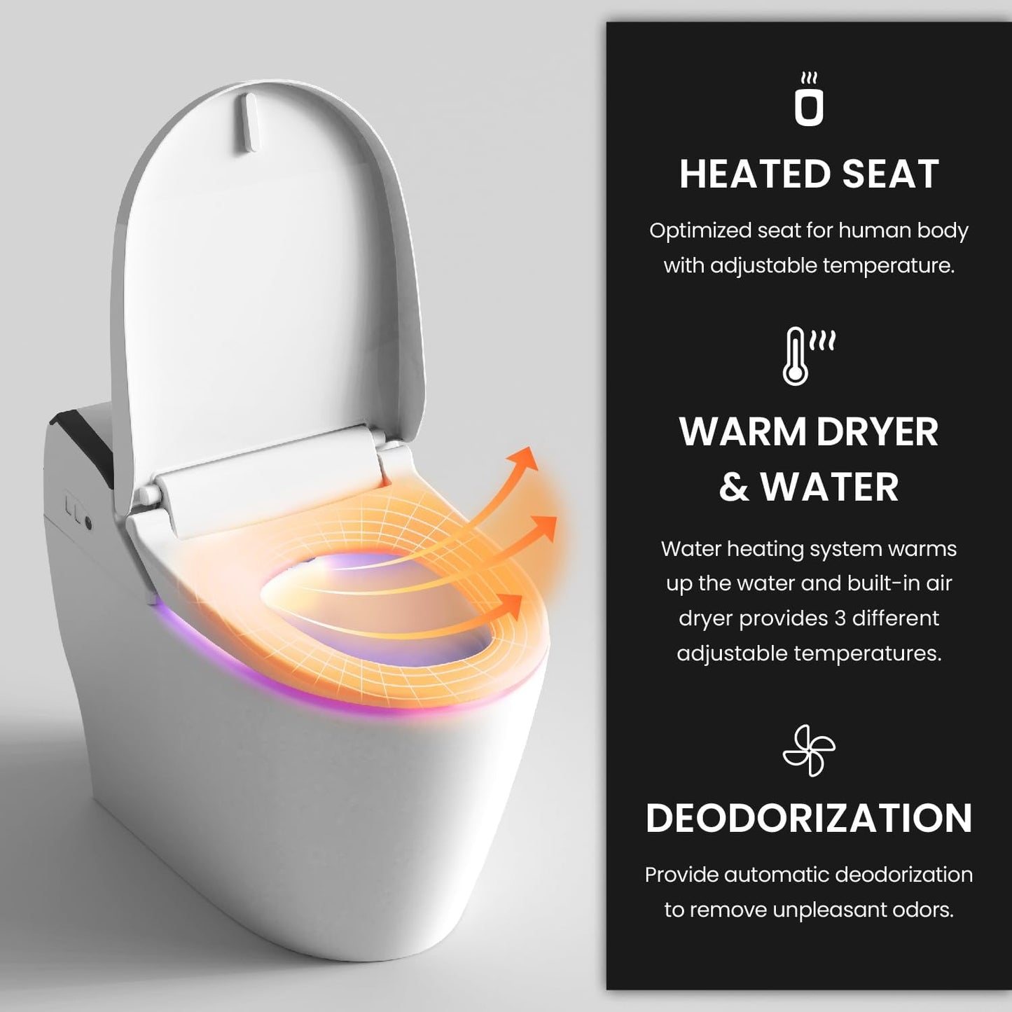 VOVO STYLEMENT TCB-8100N Smart Toilet for bathrooms, Elongated One Piece Toilet with Soft Close Lid, Auto Dual Flush, Heated Seat, Made in Korea