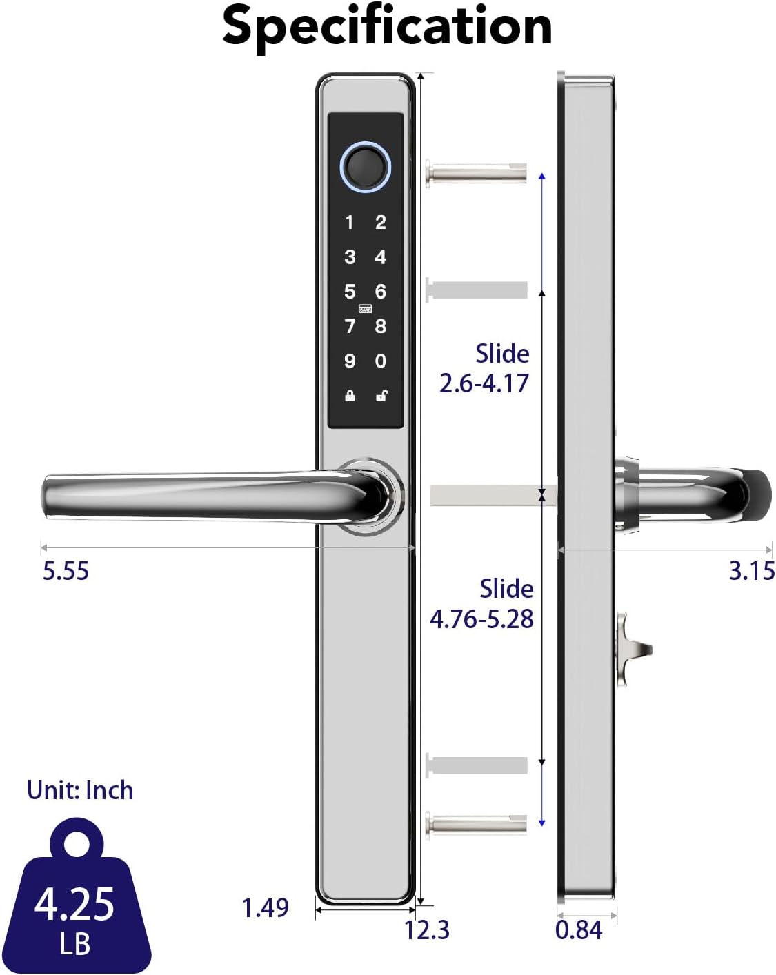 Electronic Smart Door Lock Fingerprint Door Lock with Keypad，Smart Lock for Front Door Children Proof IC Card,40–90mm Multipoint Locks (Not Suitable Point Mortise Lock)(OSP Mirror Silver)