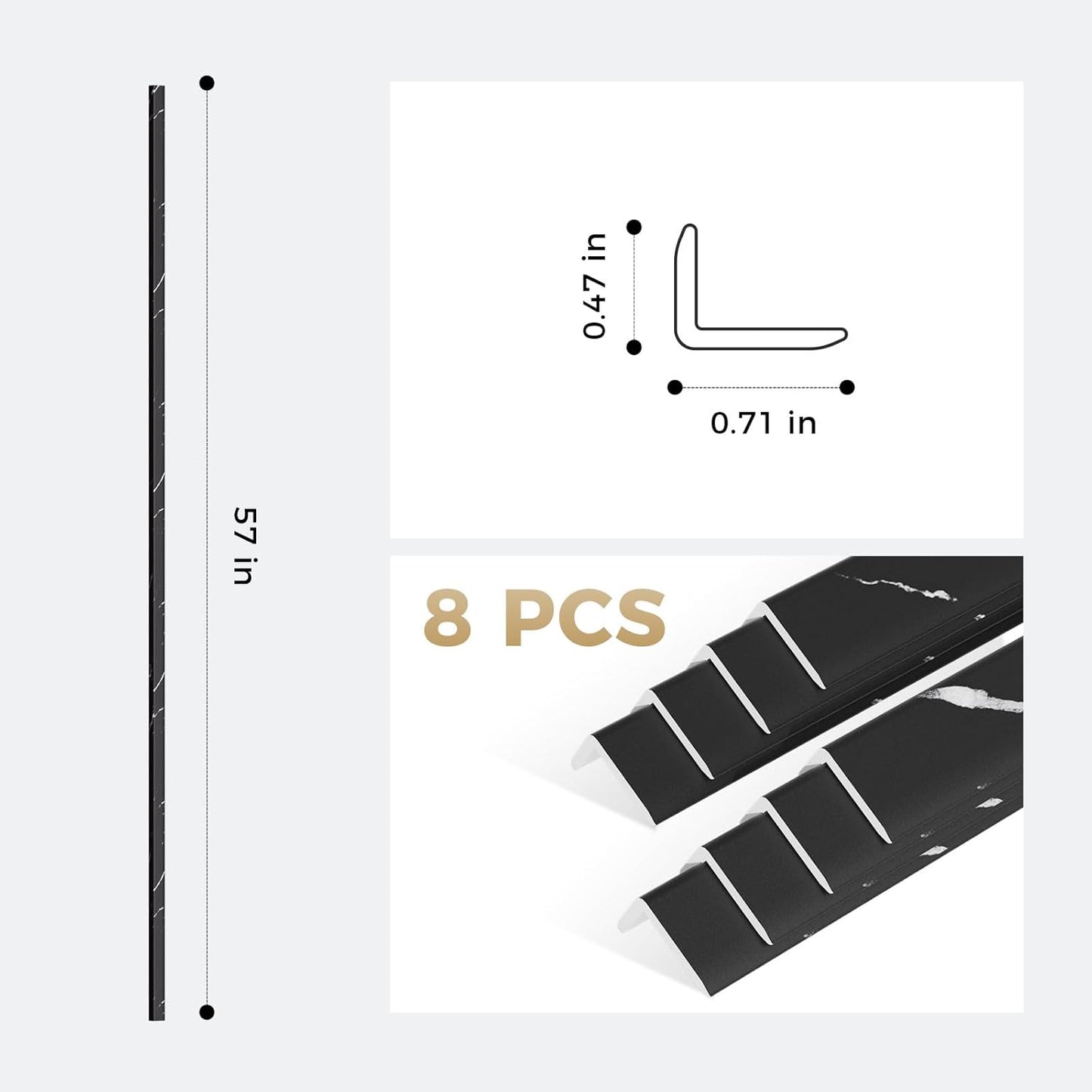 OUZUGIE 8-Pack 57 Inches, WPC Slat Wall Panel Trim,Corner Guard for Low Grille (Black Marble-1)