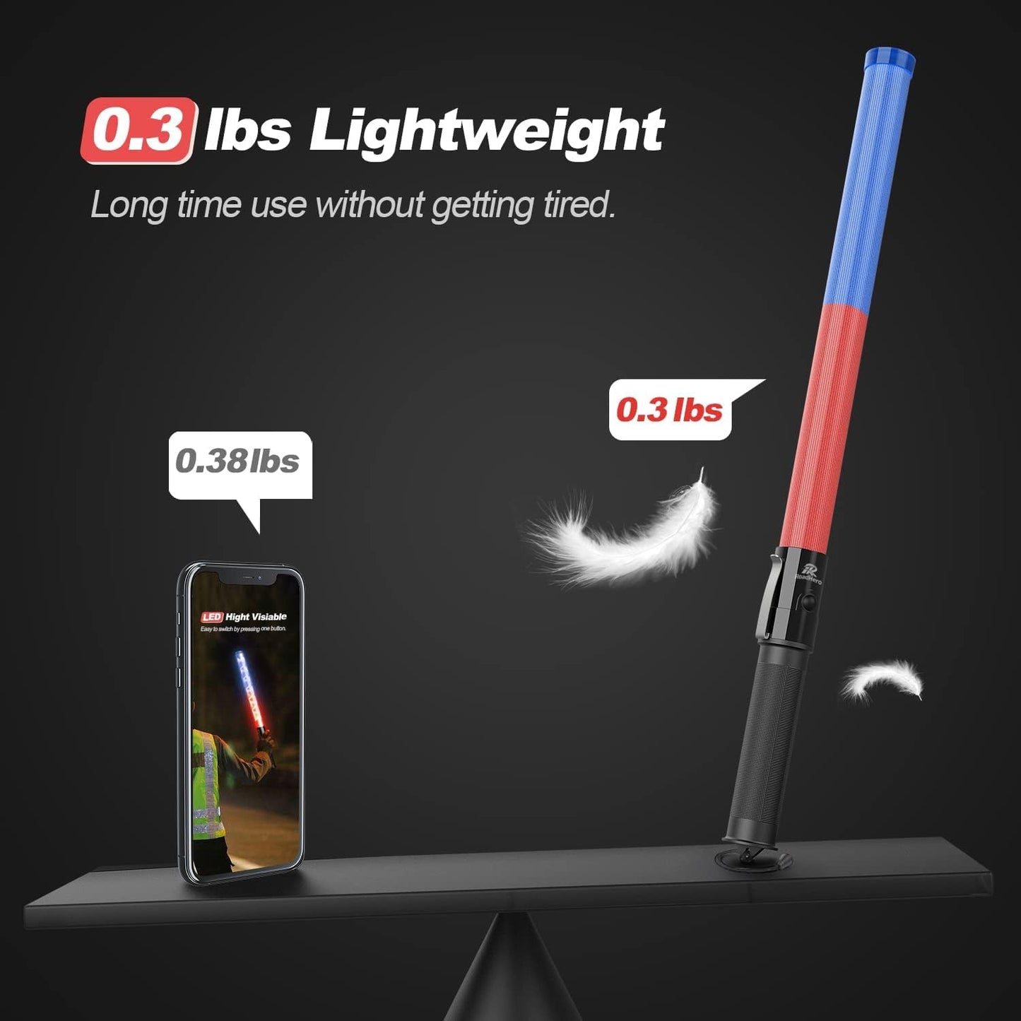 RoadHero 2 Pack 21 Inch Traffic Control Baton, Red and Blue LED Traffic Wand with 3 Flashing Modes, Air Marshaling Signal Wand with Side Clip for Airport, Parking, Car Directing