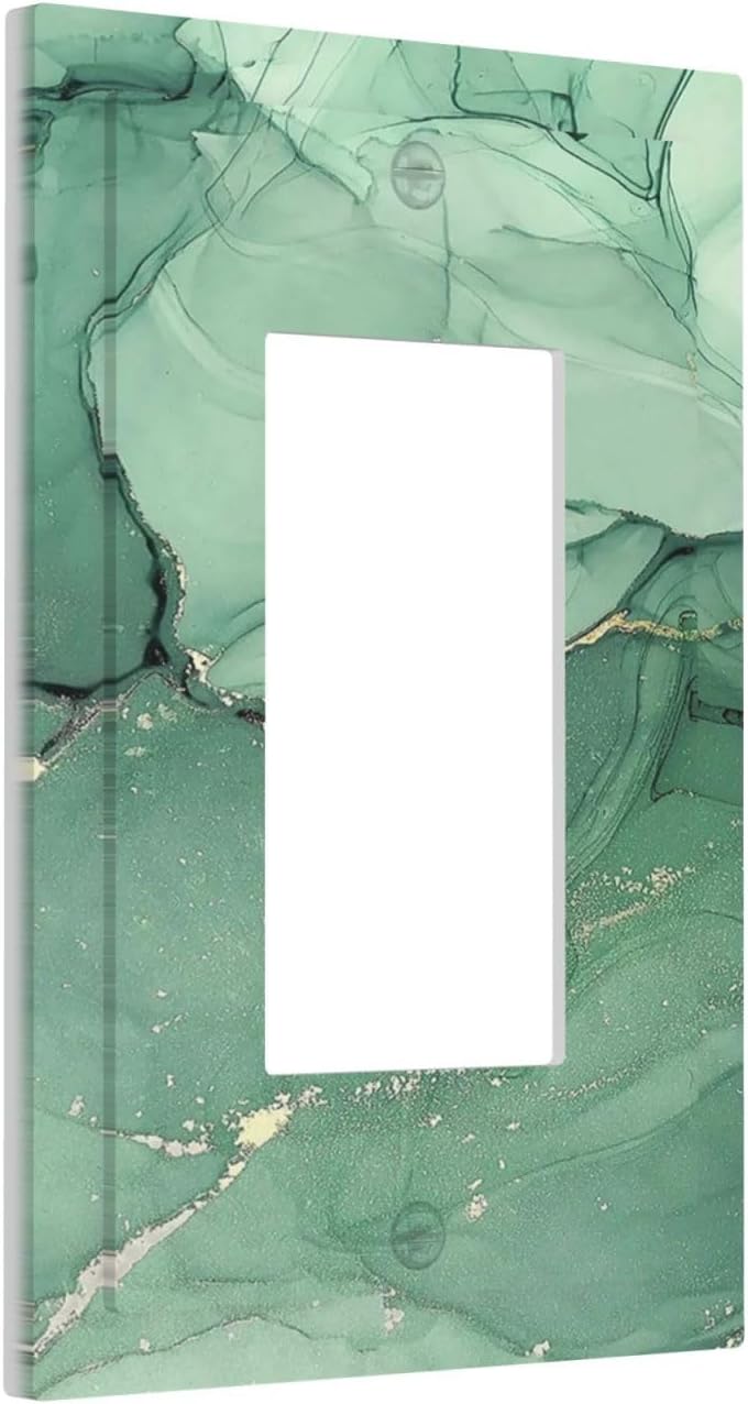 Decorative Outlet Covers Simple Green Marble 1 Gang Single Rocker Light Switch Cover Plate Wall Plates GFCI Faceplate for living Room Office Decor