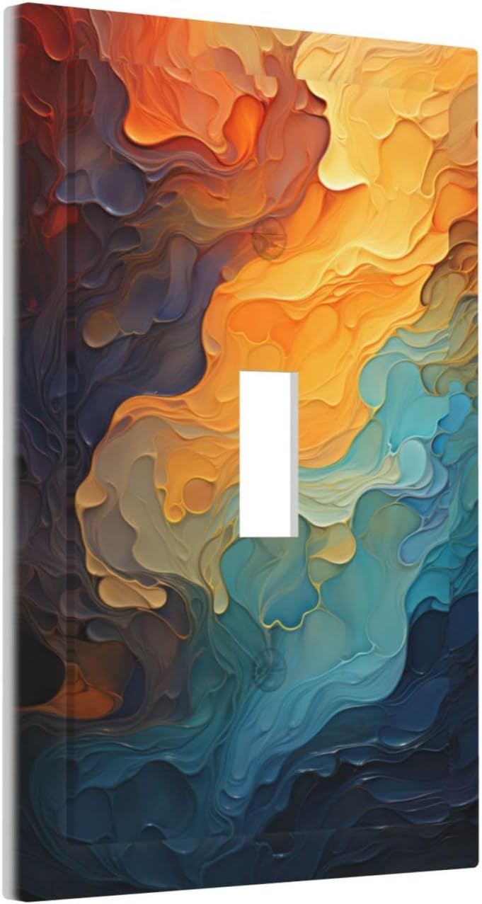 Abstract Colorful Modern Luxury Rainbow Single Toggle Light Switch Cover plate Outlet Cover Decorative Switchplate Wall Plates Electrical Panel Cover for Bathroom Living Room 5 X 3 IN