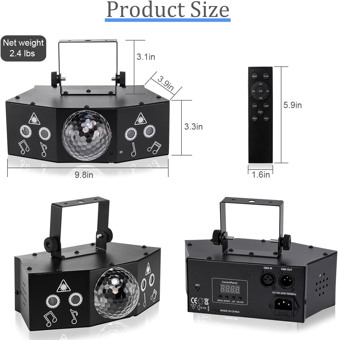 DJ Disco Ball Party Lights with DMX512 and Sound Activated, LED Stage Lighting Show Strobe Light for Parties Indoor Dance Wedding Karaoke Bar KTV Club Christmas Halloween Music Rave Lamp