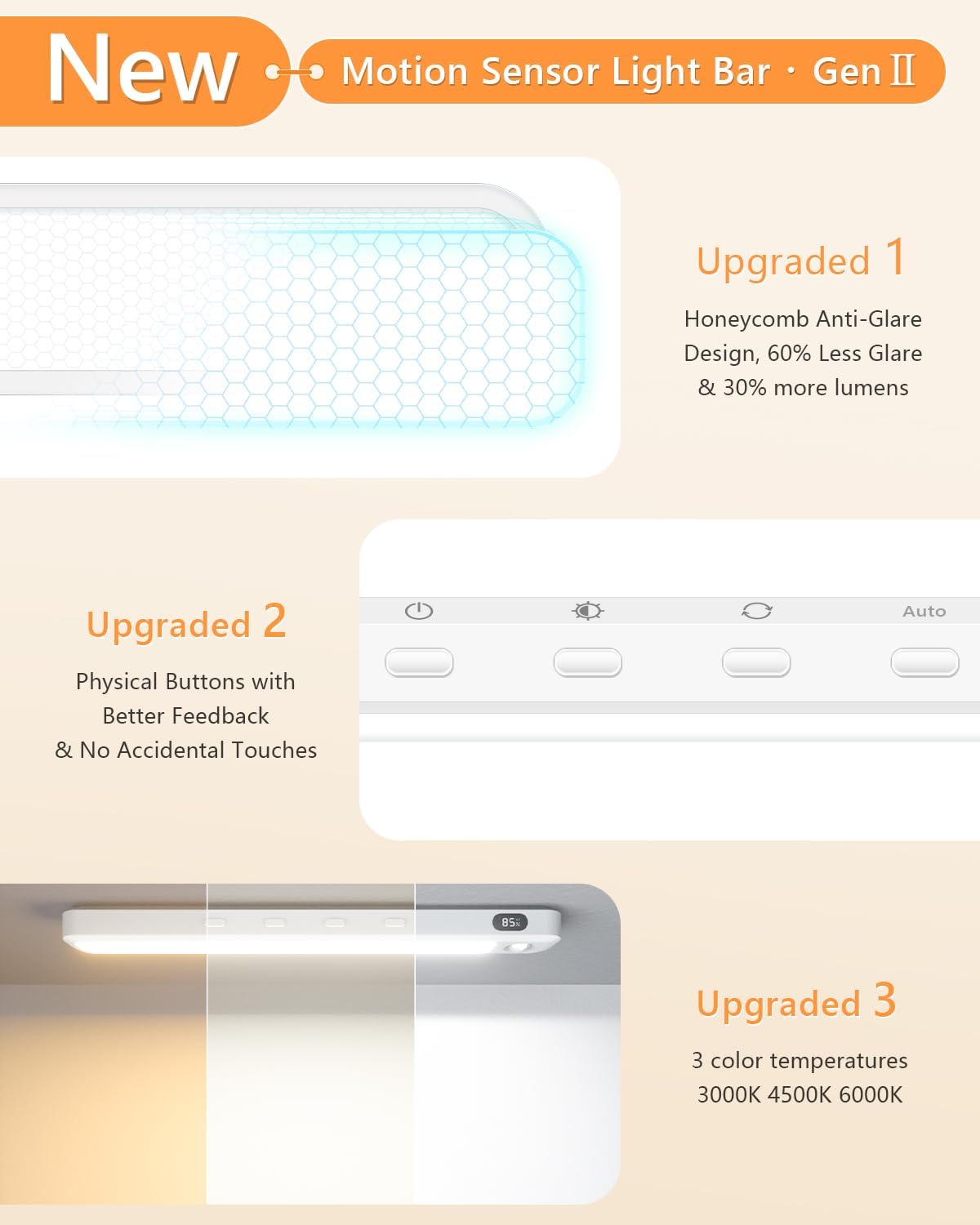 WILLED Under Cabinet & Closet Lights, Motion Sensor, Rechargeable, Magnetic, 3 Color Temps, Dimmable LED Light Bar for Indoor Kitchen Counter (4 Pack, White)