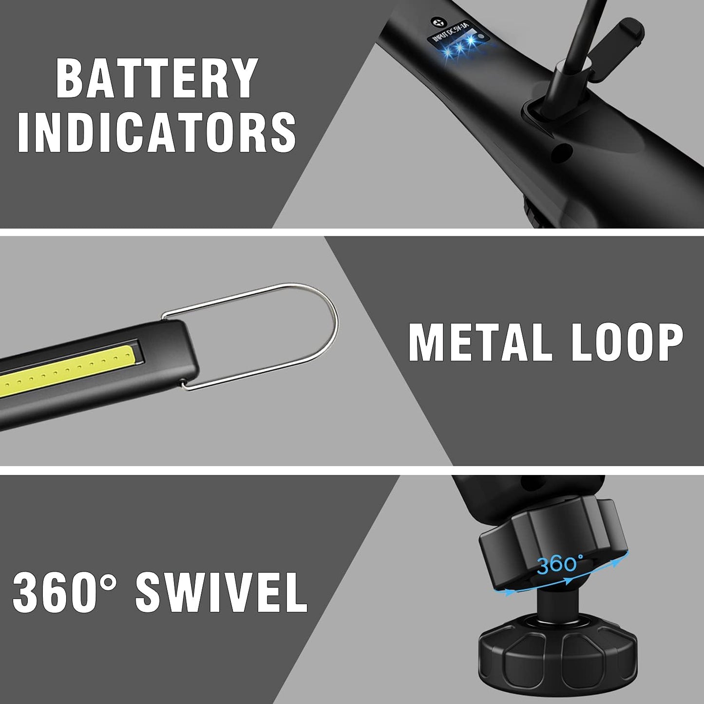 DR.PREPARE LED Work Light, 700 Lumens Rechargeable, Cordless Portable Magnetic COB LED Inspection Light for Car Repair, Home, Garage, Emergency, 2 pack, Black