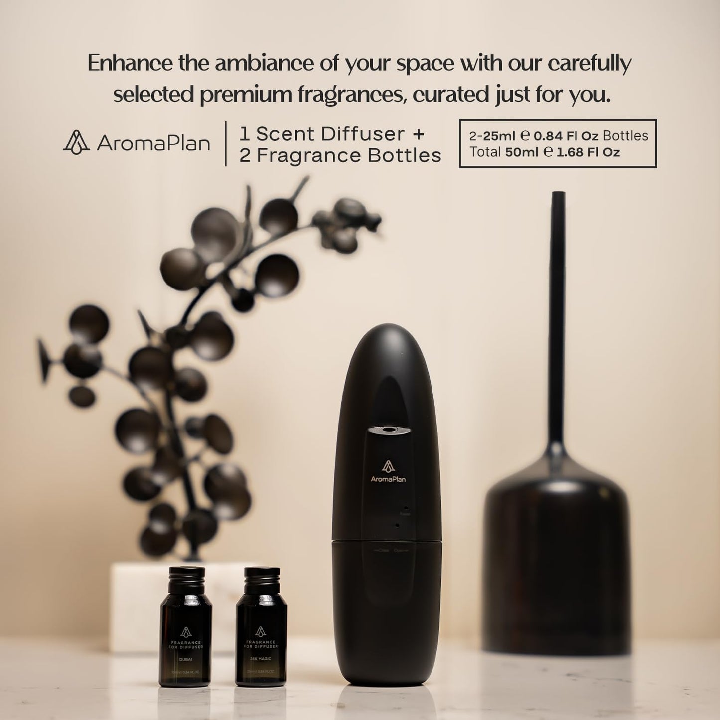 AromaPlan 5 Star Collection Plug in Diffuser (2 Fragrances Included)-Cold Air & Waterless Diffusers for Home & Office- Silent Wall Diffuser Plug in, Bluetooth App Control, 1000 sq. ft (Black)