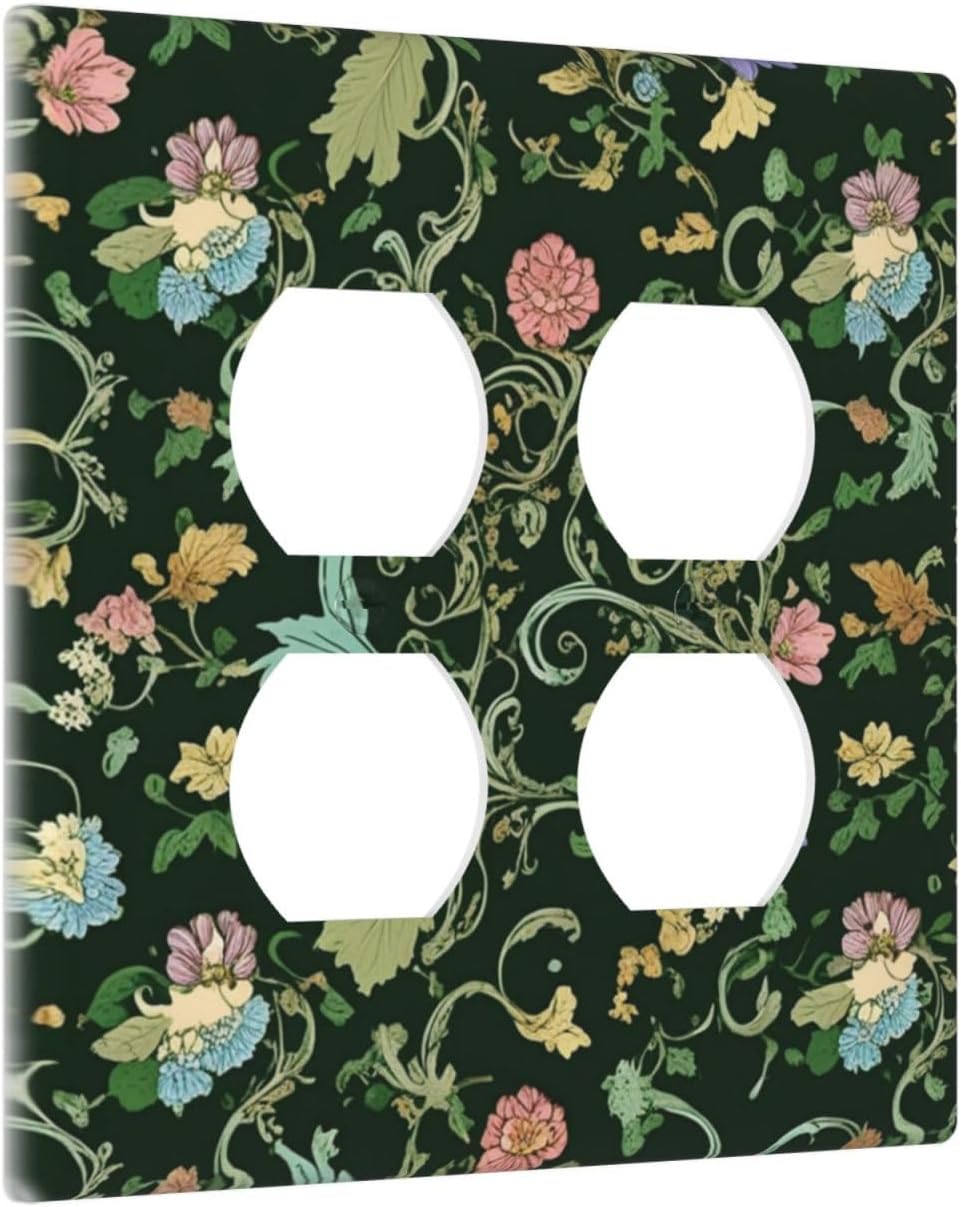 Decorative Outlet Covers Vintage Green Leaf Plant Rustic Pink Flower 2 Gang Wall Plate Cover Double Duplex Receptacle Two Switch Light Switch Cover Plate Jumbo Dual Faceplate