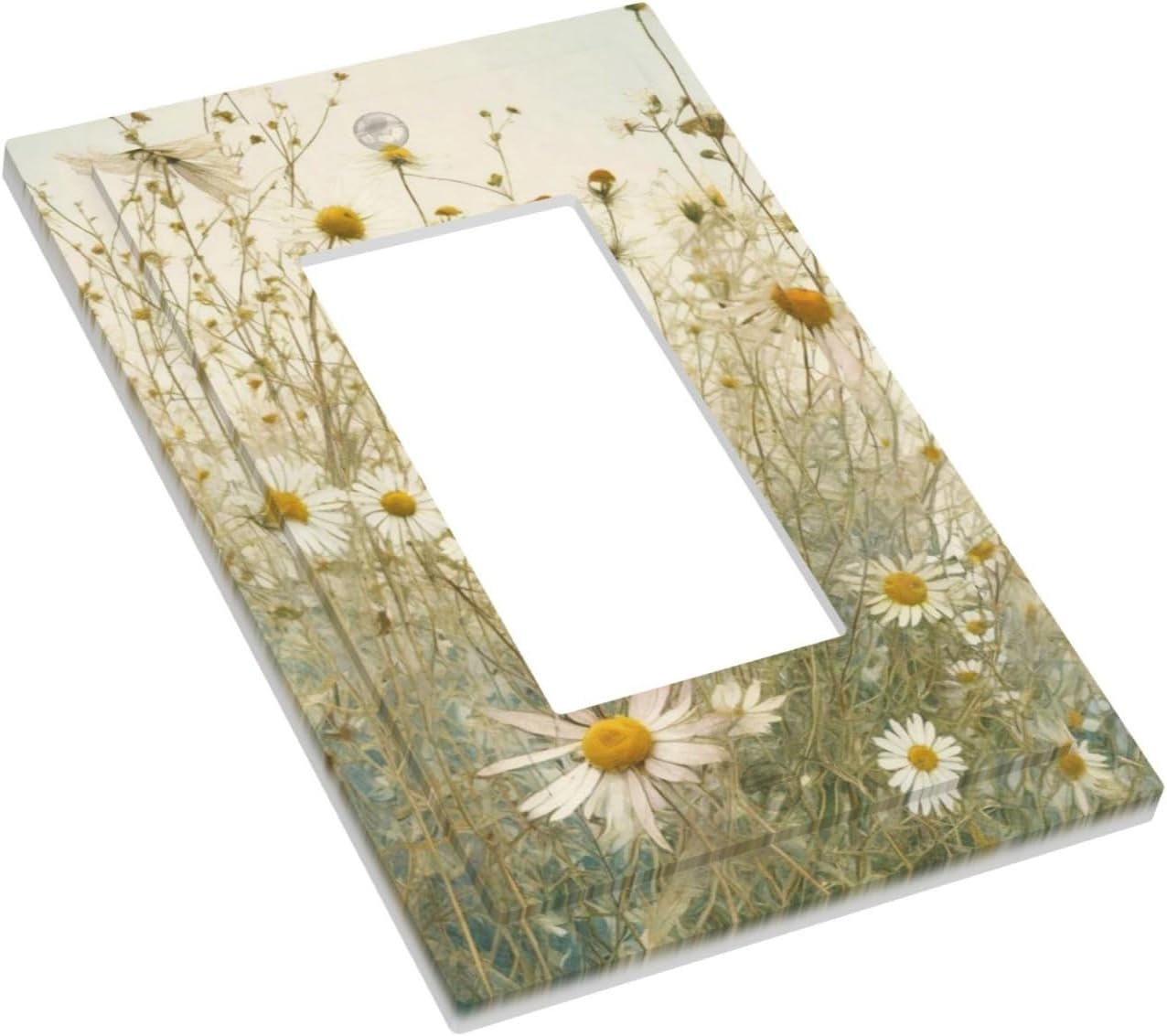 White Wildflowers Daisy Vintage Floral Decorative Outlet Covers 1 Gang Single Rocker Light Switch Cover Plate Wall Plates GFCI Faceplate for Bed Room Living Room Decor