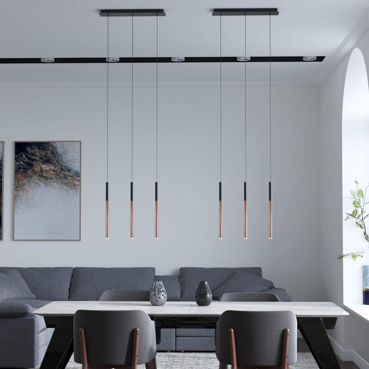 ALTAIR 3 Mini Pendant Lighting Black-Copper - LED Hanging Light Fixture for Kitchen Island, Bar, Foyer - Cluster Pendants - Dimmable, Adjustable Wire, Lamp Bulb Included