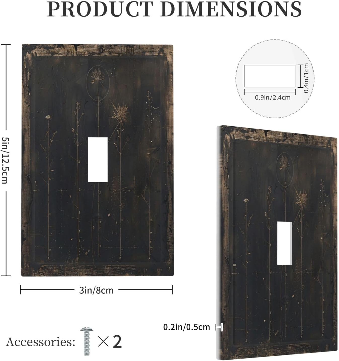Decorative Light Switch Cover Plate Black And White Dandelion Art Vintage Wood Grain 1 Gang Single Toggle Wall Plate Electrical Outlet Covers Decorate Switch Plate Cover for Farmhouse Cabin Decor