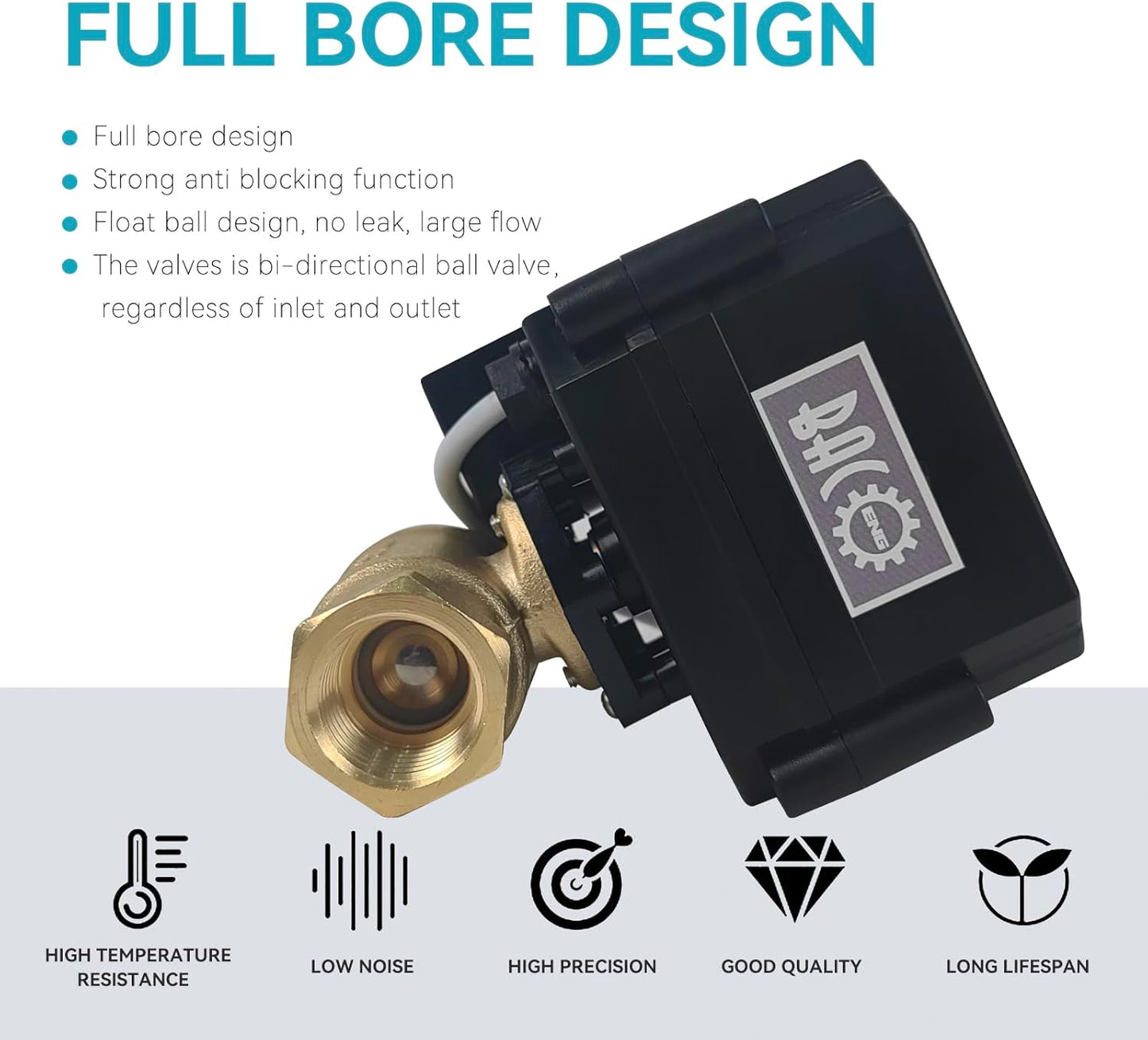 BACOENG Motorized Ball Valve, 2 Wire Auto Return 1/2" Brass Electrical Ball Valve with Full Port, AC/DC9-24V Manually Closable (Normally Closed), Black