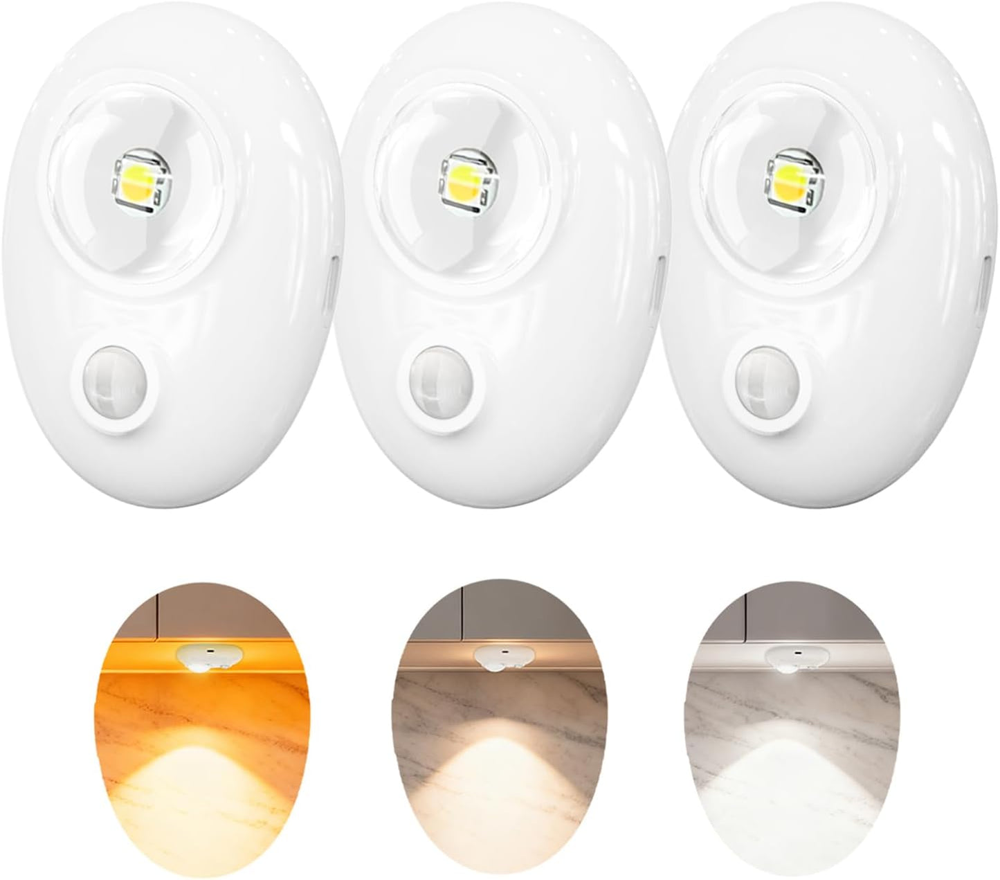 LEPOTEC LED Puck Lights, Rechargeable Battery Light,3 Color Temps Tap Lights,Wireless Closet Light,Under Cabinet Lighting,Magnetic Sitck On Lights for Kitchen,Closet,Pantry,Shelves(3 Pack)