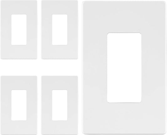 LIDER Matte Finish Decorator Switch Cover, Screwless Wall Plate, Mid-Size 1-Gang 4.88" x 3.11", Unbreakable Polycarbonate Thermoplastic, UL Listed, LSWP-31M-W5P, White, 5 Pack