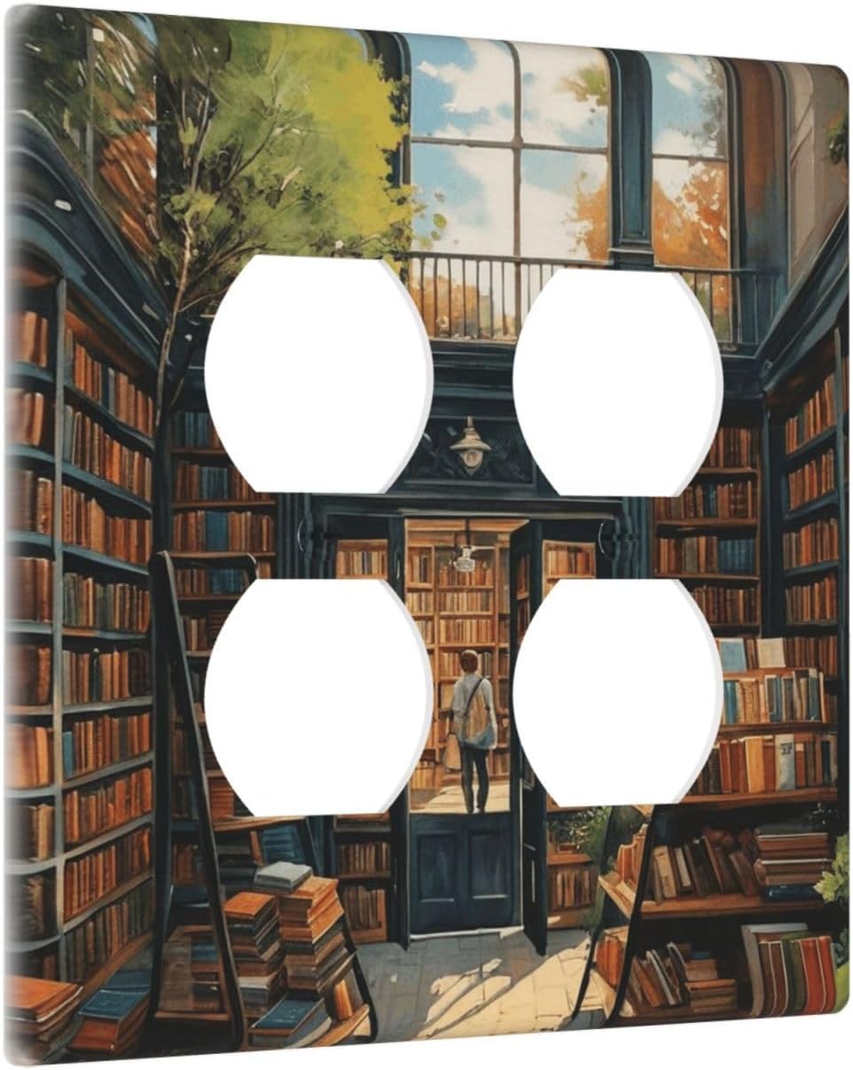 Decorative Outlet Covers Library Books Sunshine 2 Gang Wall Plate Double Duplex Light Switch Cover Switch Plate Covers Faceplate for Bedroom Home Decor