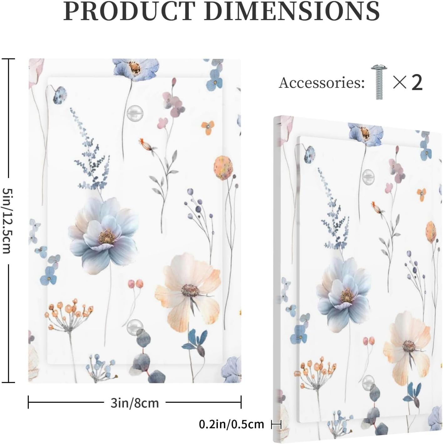 Wildflowers Plant Leaves Floral Berry Light Switch Cover Plate 1 Gang No Device Blank Electrical Wall Plates Faceplate Decorative Switch Plate for Bed Room Living Room Decor