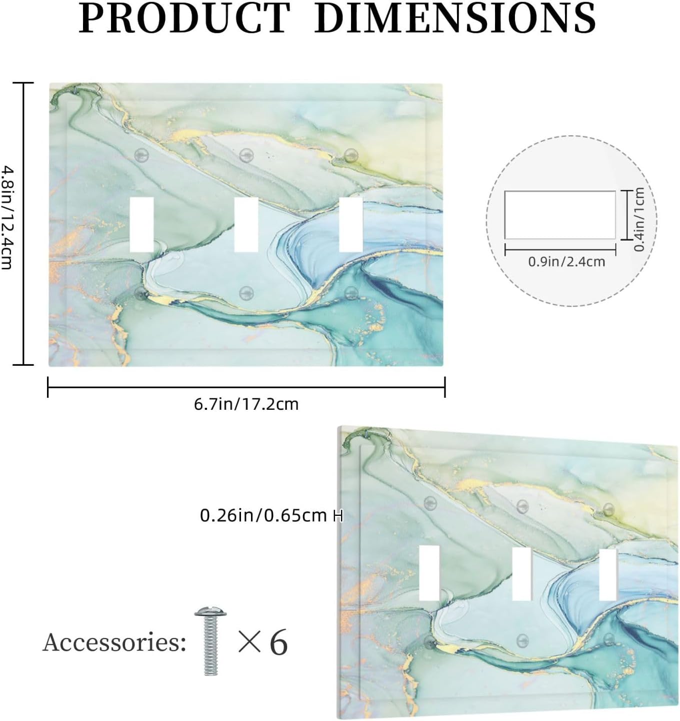 Decorative Switch Plates Teal Gold Marbling Turquoise 3 Gang Wall Plate Triple Toggle Light Switch Cover Faceplate Electrical Wall Panels for Bathroom living Room Decor