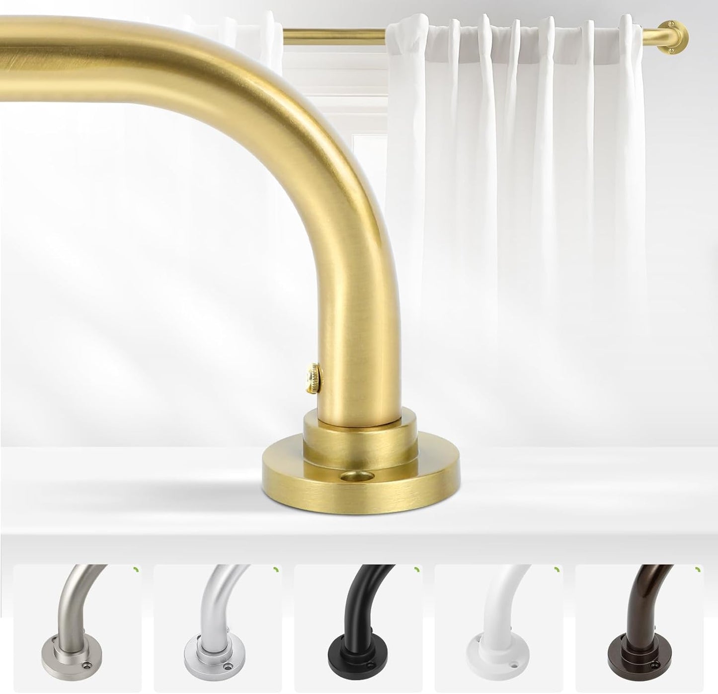 Gold Wrap Around Curtain Rods 48 to 90 Inch:Blackout Heavy duty Adjustable Window Curtain Rod for Bedroom,Industrial Darkening Curved French Metal Single Drapery Rods Easy Install,Brushed Gold