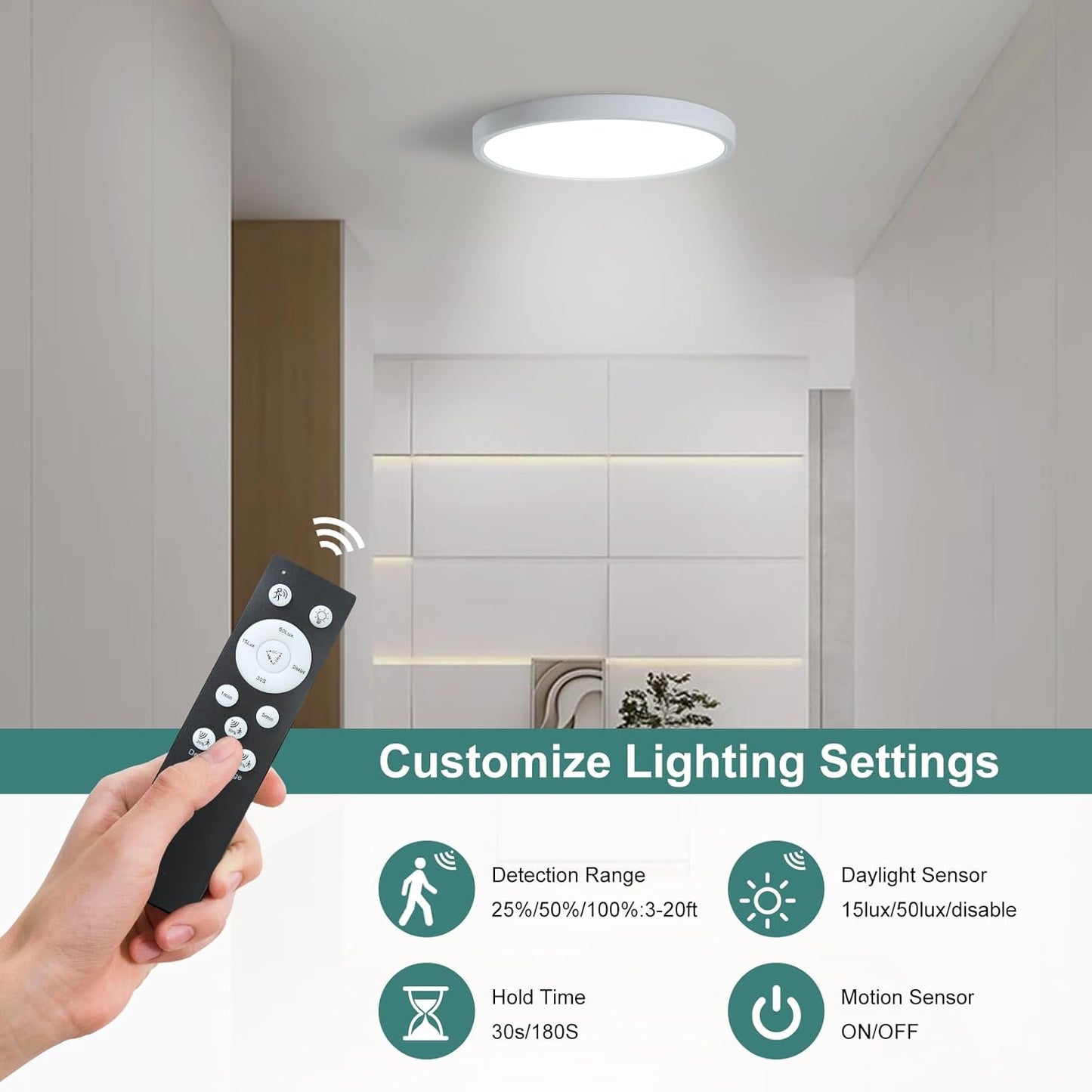 7 INCH Motion Activated Closet Light, Flush Mount Light Fixture, Motion Sensor Ceiling Lights for Closet Hallway Porch Laundry Garage Basement, Motion Light 3000k/4000k/6000k White