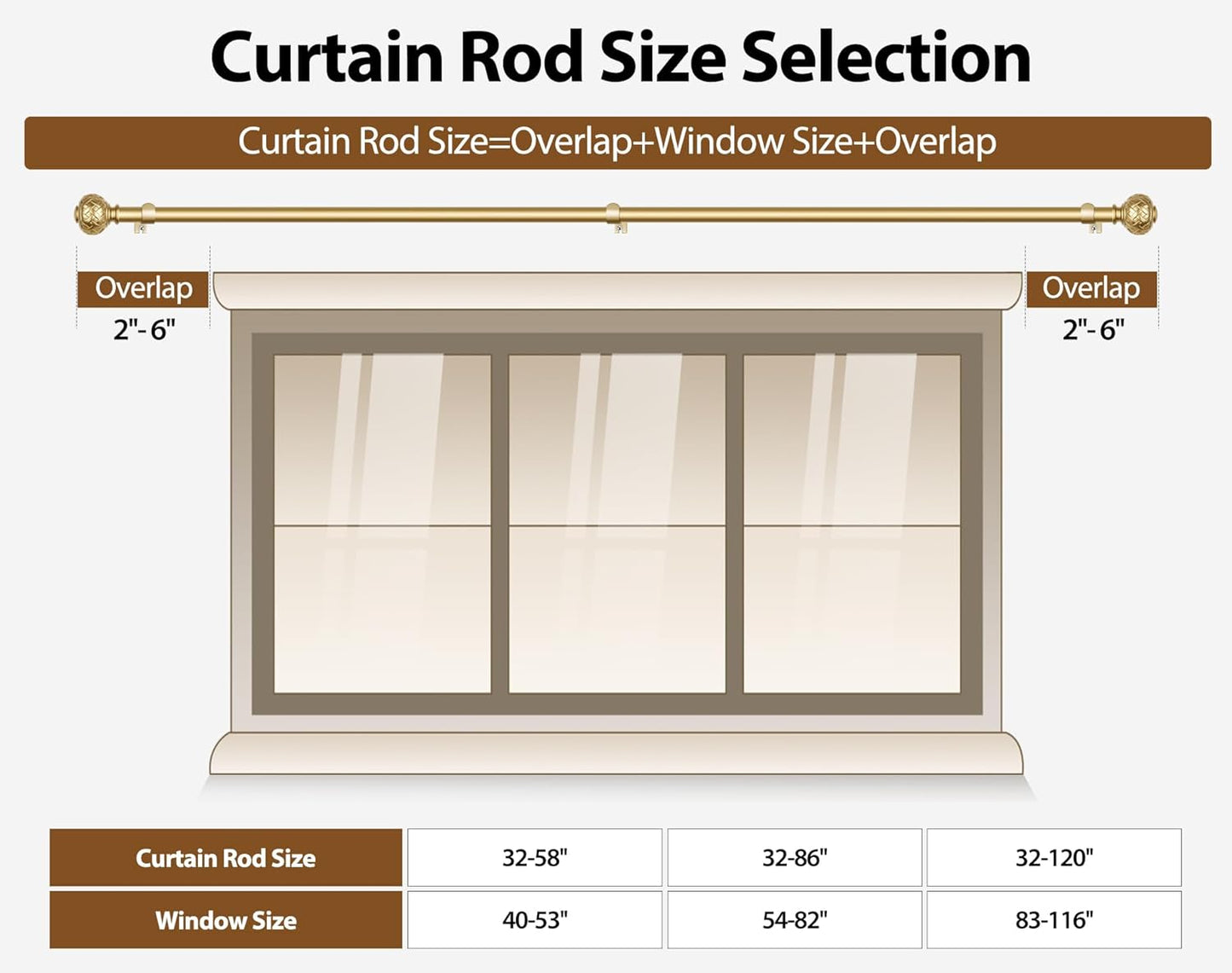 TONIAL Gold Curtain Rod 32 to 86 Inches, 7/8 Adjustable Curtain Rods for Windows 20 to 82 Inches, Splicing Drapery Rods Heavy duty with Netted Texture Finials
