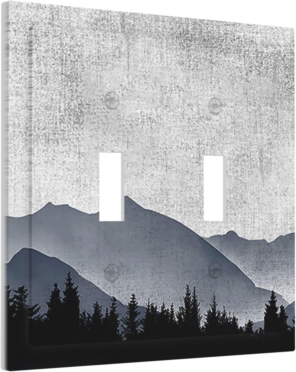 Decorative Switch Plates Natural Landscape Mountains Pine Trees 2 Gang Double Toggle Outlet Light Switch Cover Wall Plate Electrical Faceplate for Bedroom living Room Decor