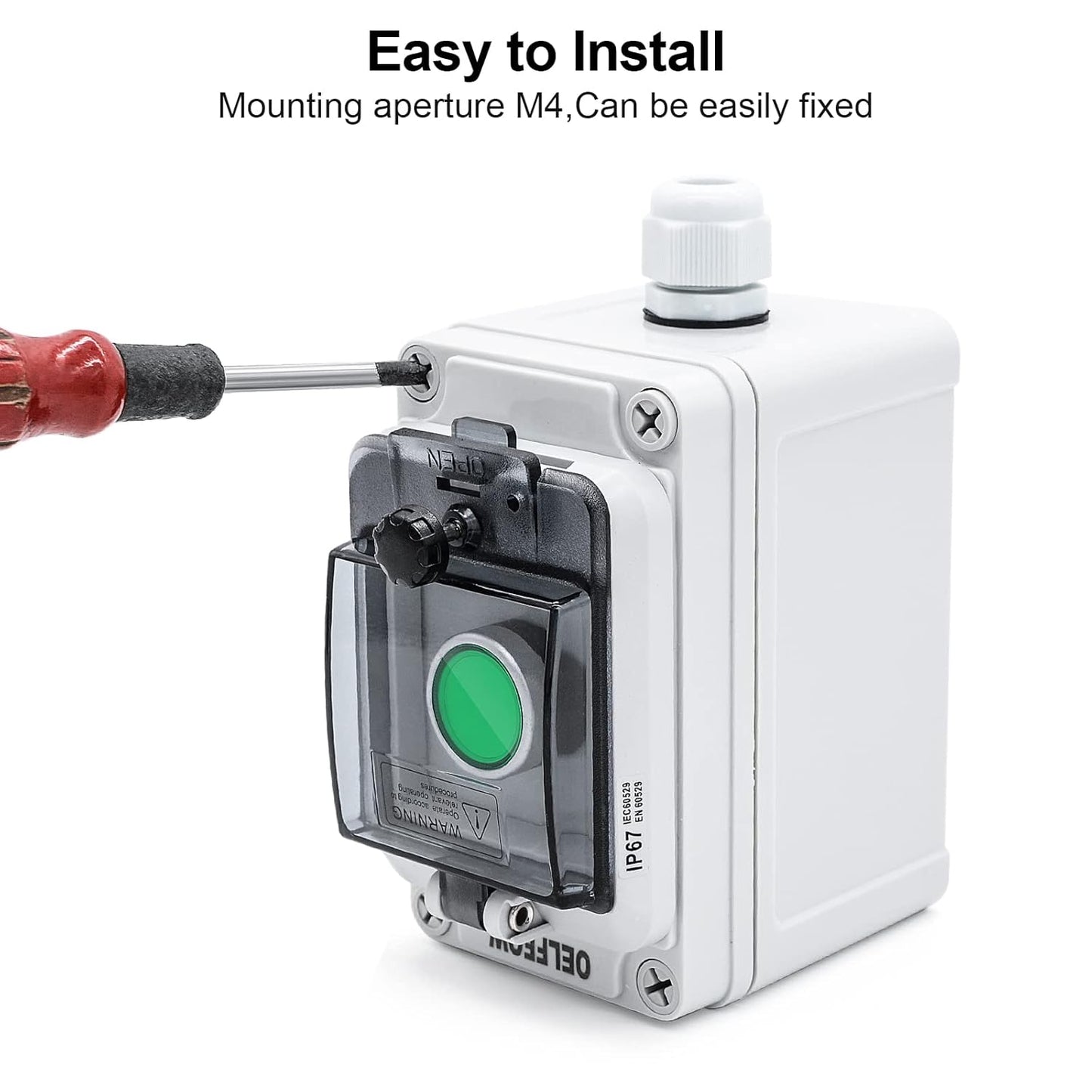 IP67 Button Switch Outdoor Waterproof Box Green Self-Locking Junction Box Button with Protective Cover Anti-misoperation Switch(AC/DC 6A-110V/3A-240V/2.5A-380V)