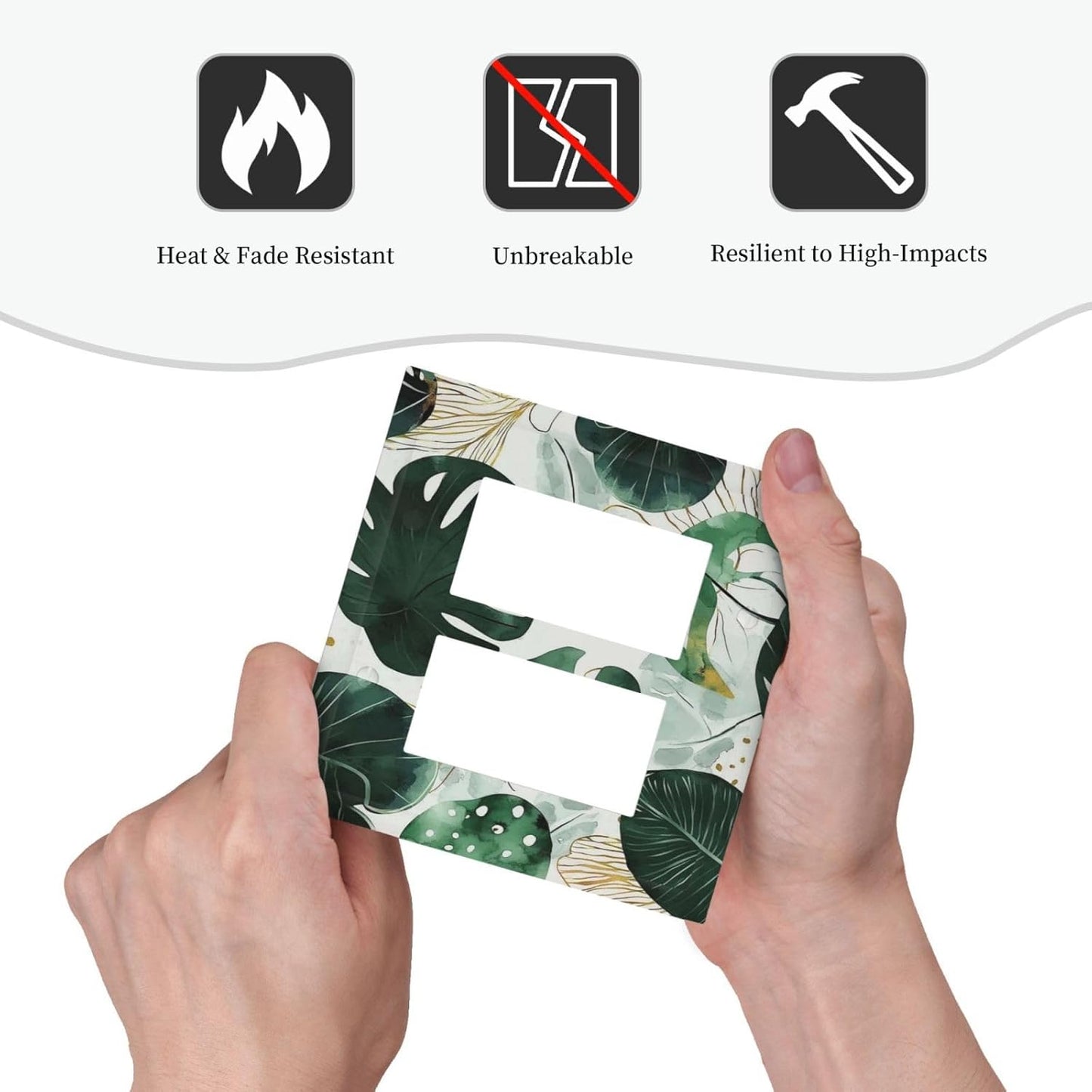 Boho Tropical Green Leaf Watercolor Banana Leaves Decorative Outlet Covers 2 Gang Double Gfci Rocker Electrical Wall Panels Light Switch Cover Plate For Bed Room Living Room Decor
