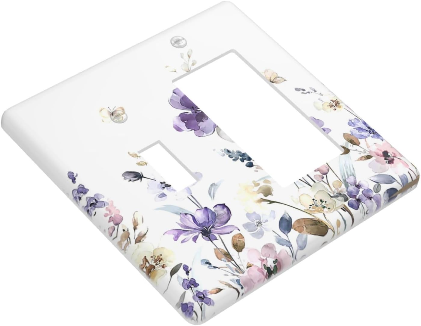 Outlet Covers Purple Floral Lilac Watercolor Flower Leaves Butterfly Wildflower 1 Toggle 1 Rocker Combination Decorative Wall Plate Light Switch Cover Plate Electrical Switch Plates for Bedroom Home